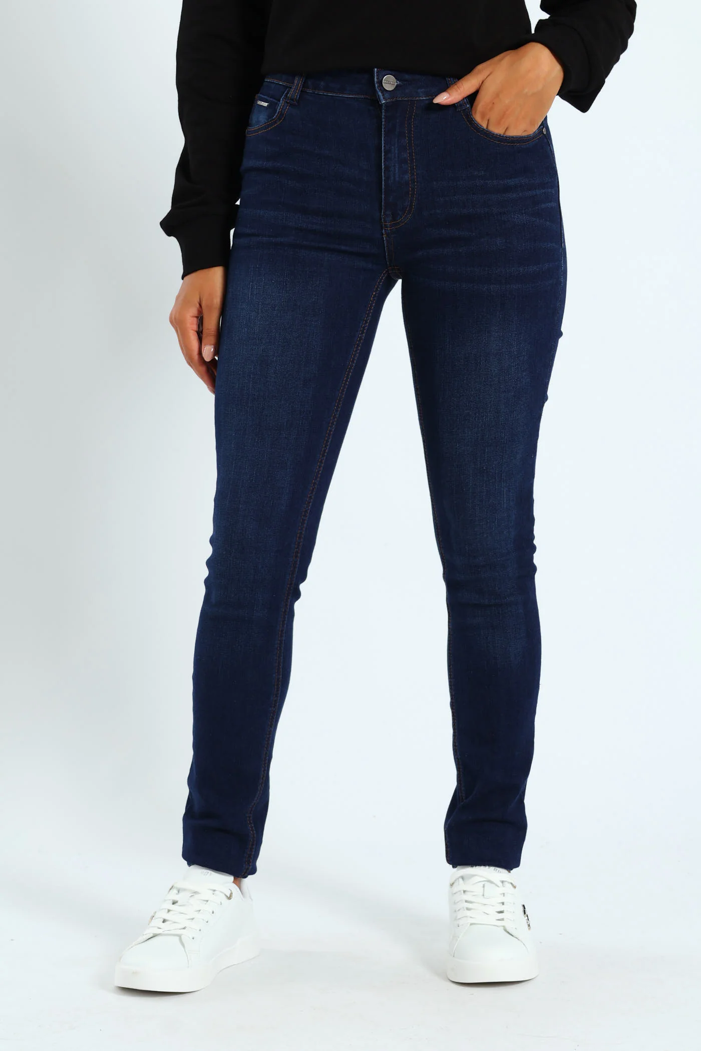 Skinny Rinse Wash Denim With Slight Brushing - Dark Wash Ink - Image 7