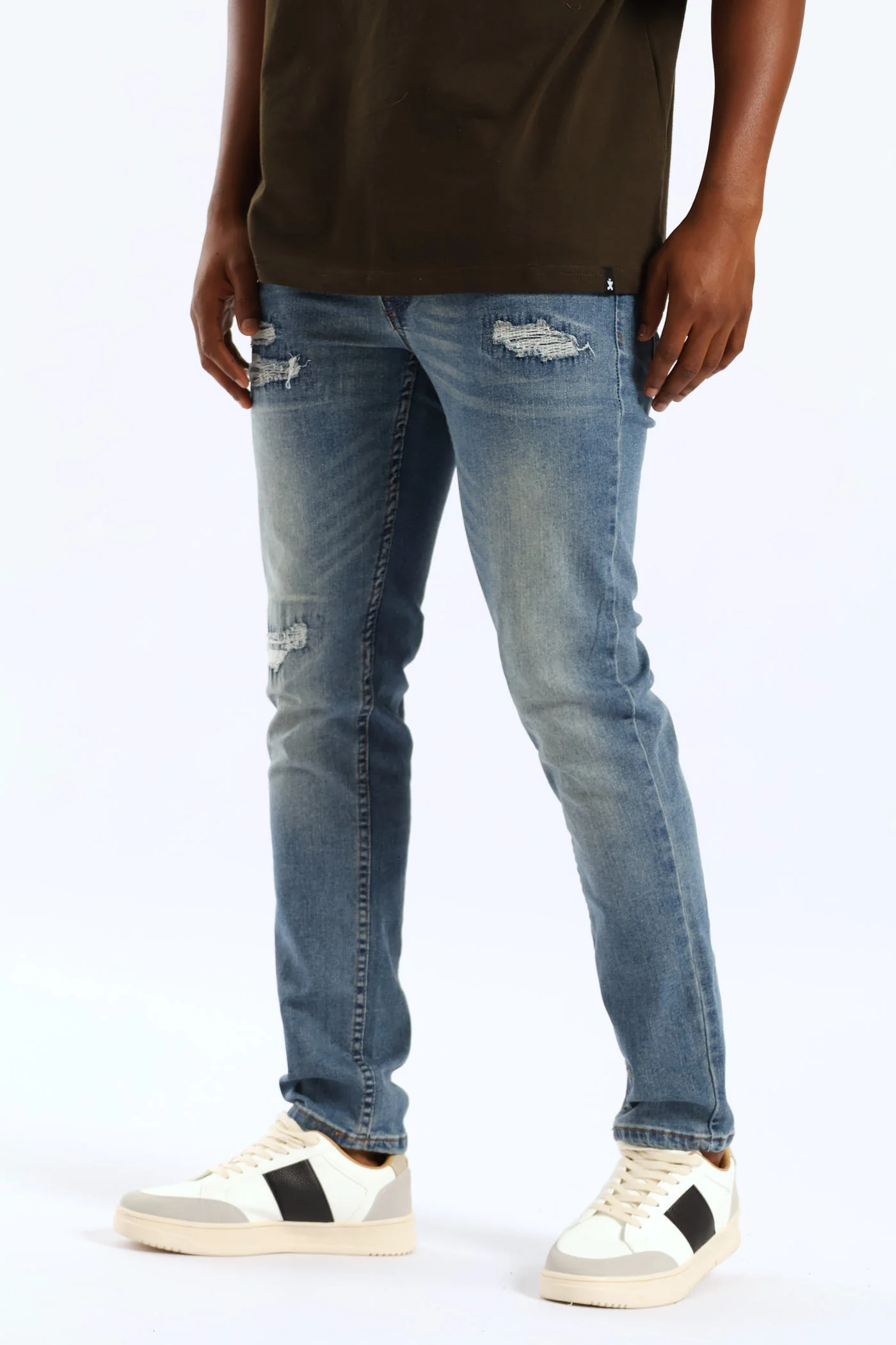 Skinny Rip & Repair Denim - Dark Blue - Image 2