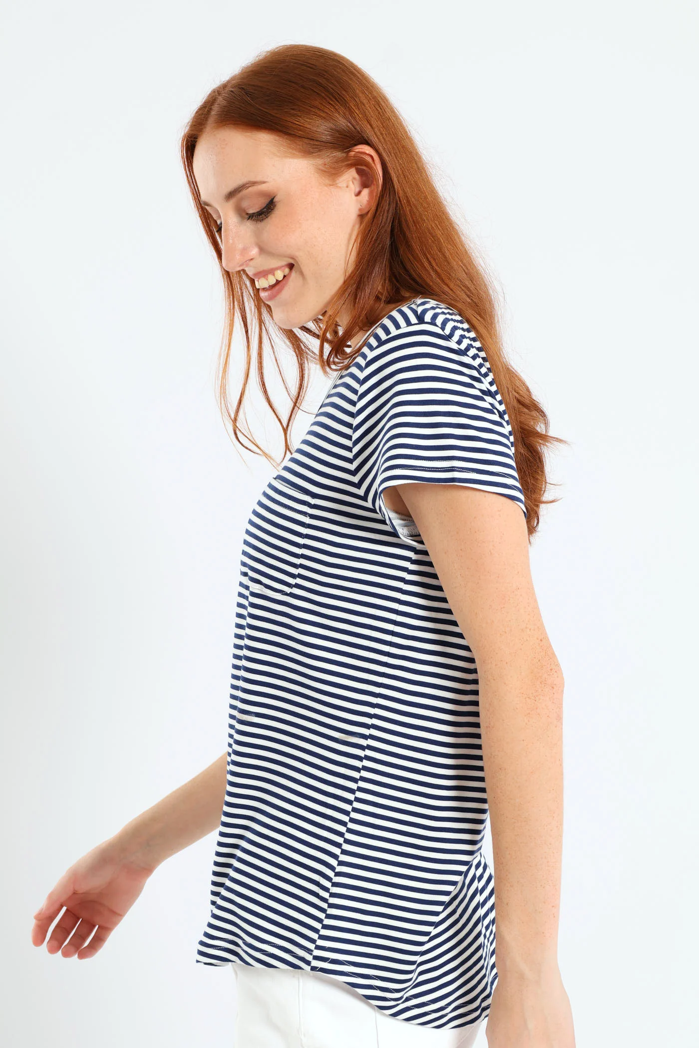 Skinny Stripe Pocket Tee - Navy/White - Image 2