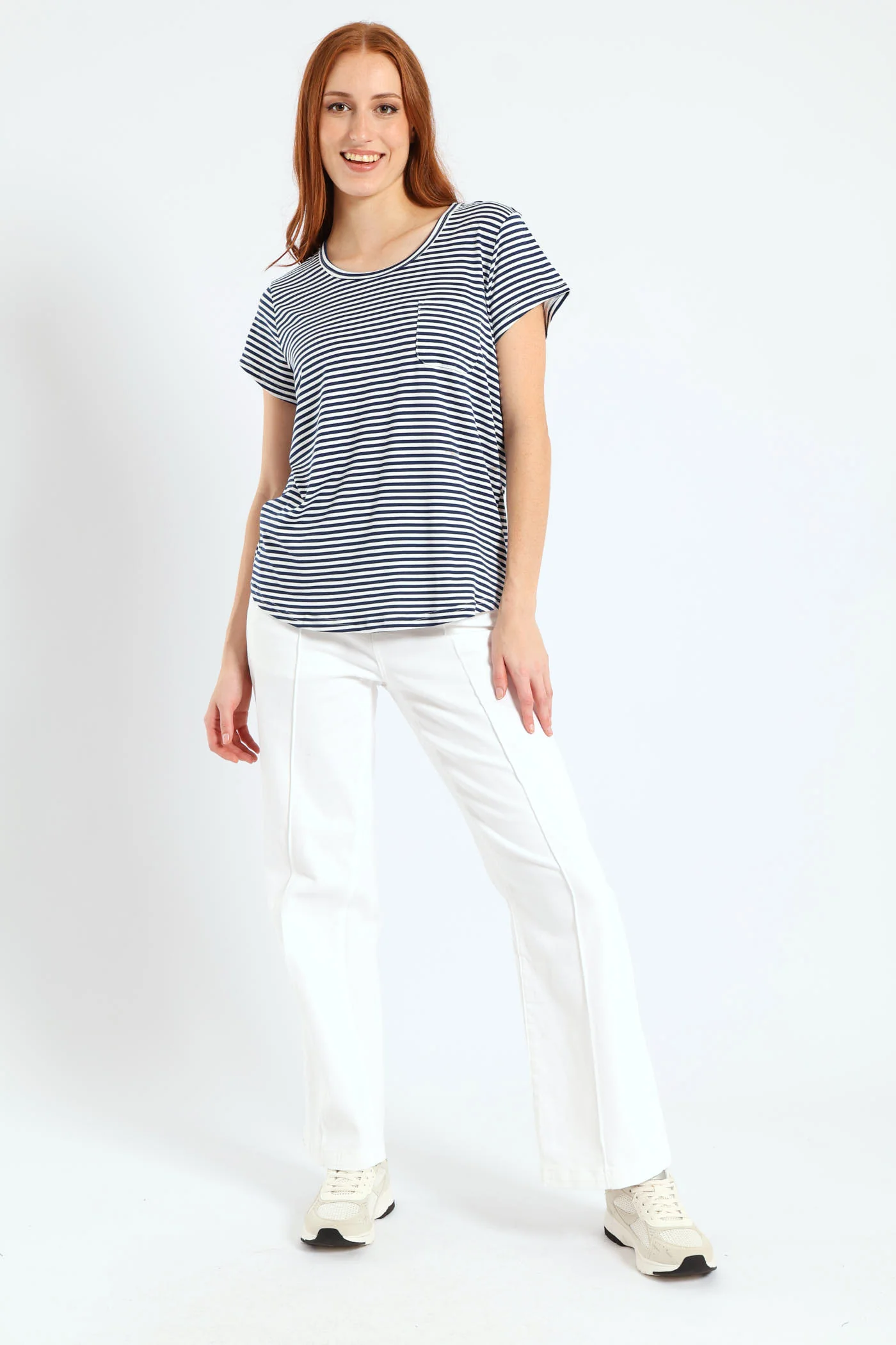Skinny Stripe Pocket Tee - Navy/White - Image 5