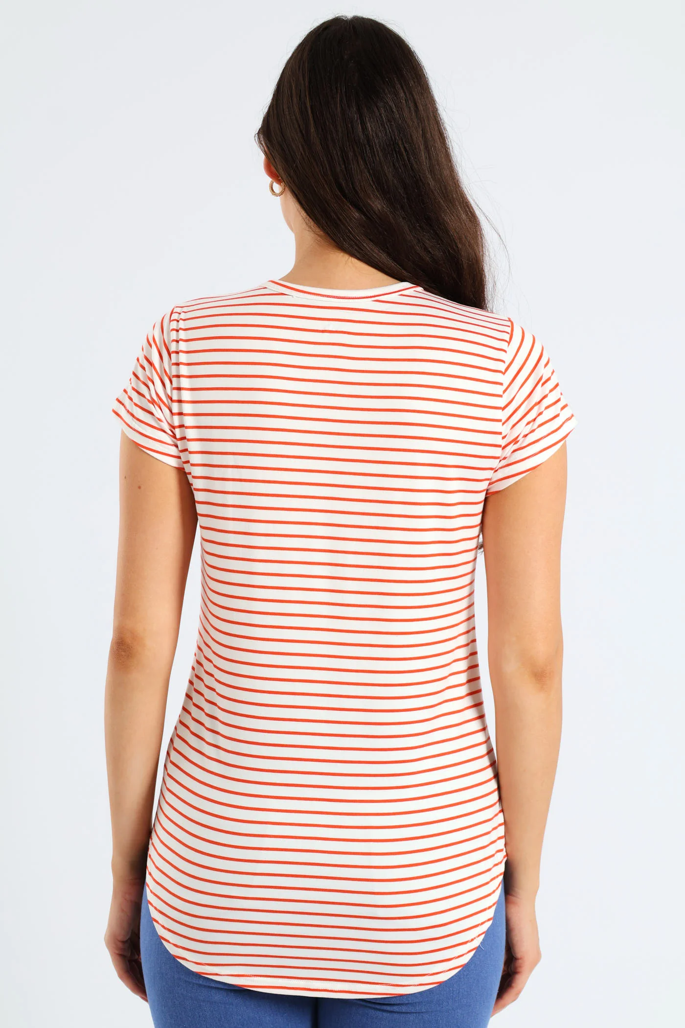 Skinny Stripe Pocket Tee - White/Orange - Image 3