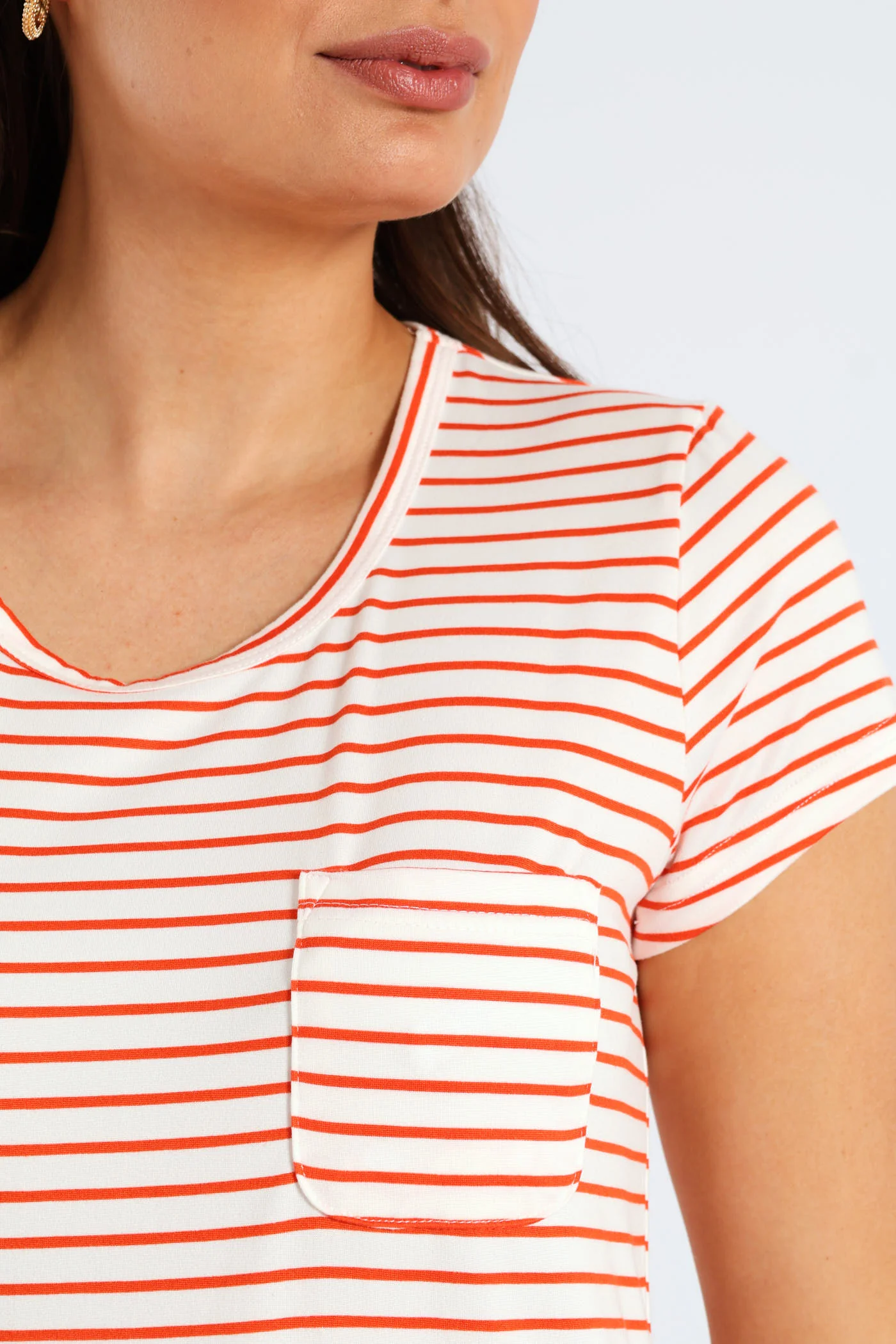 Skinny Stripe Pocket Tee - White/Orange - Image 5