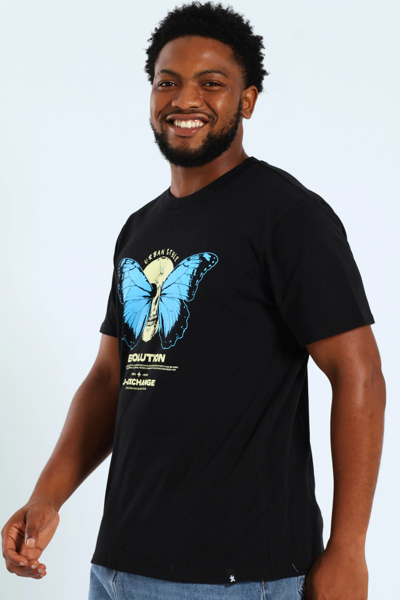 Skull Butterfly Print Tee - Black - Image 3