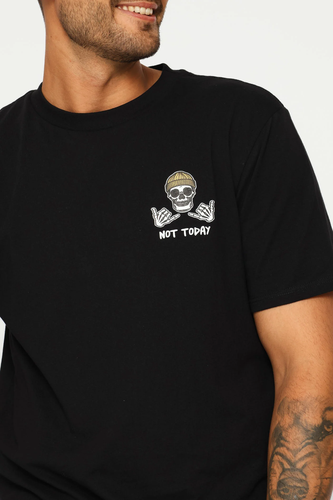 Skull Front Print Tee - Black - Image 2