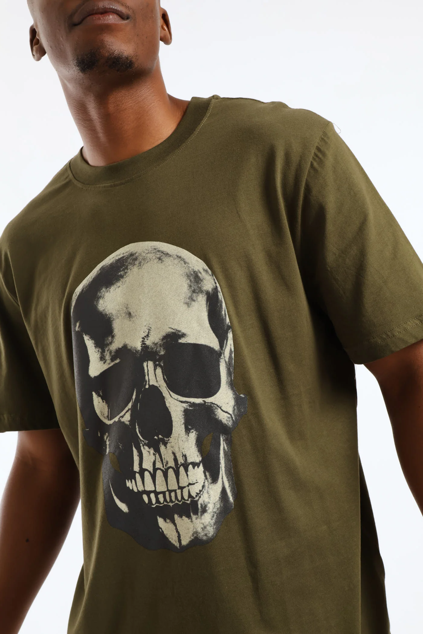 Skull Front Print Tee - Olive - Image 2