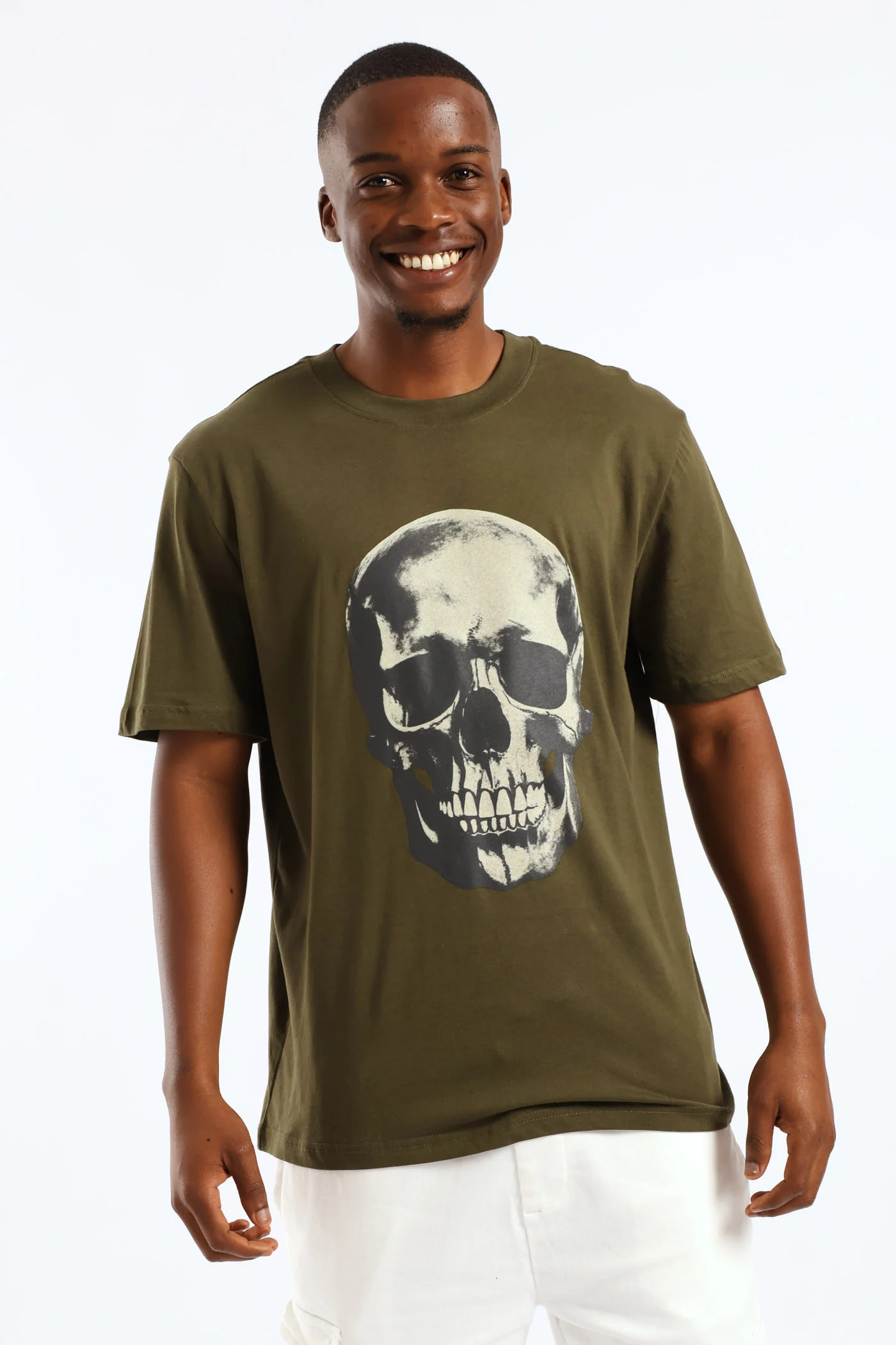 Skull Front Print Tee - Olive - Image 3