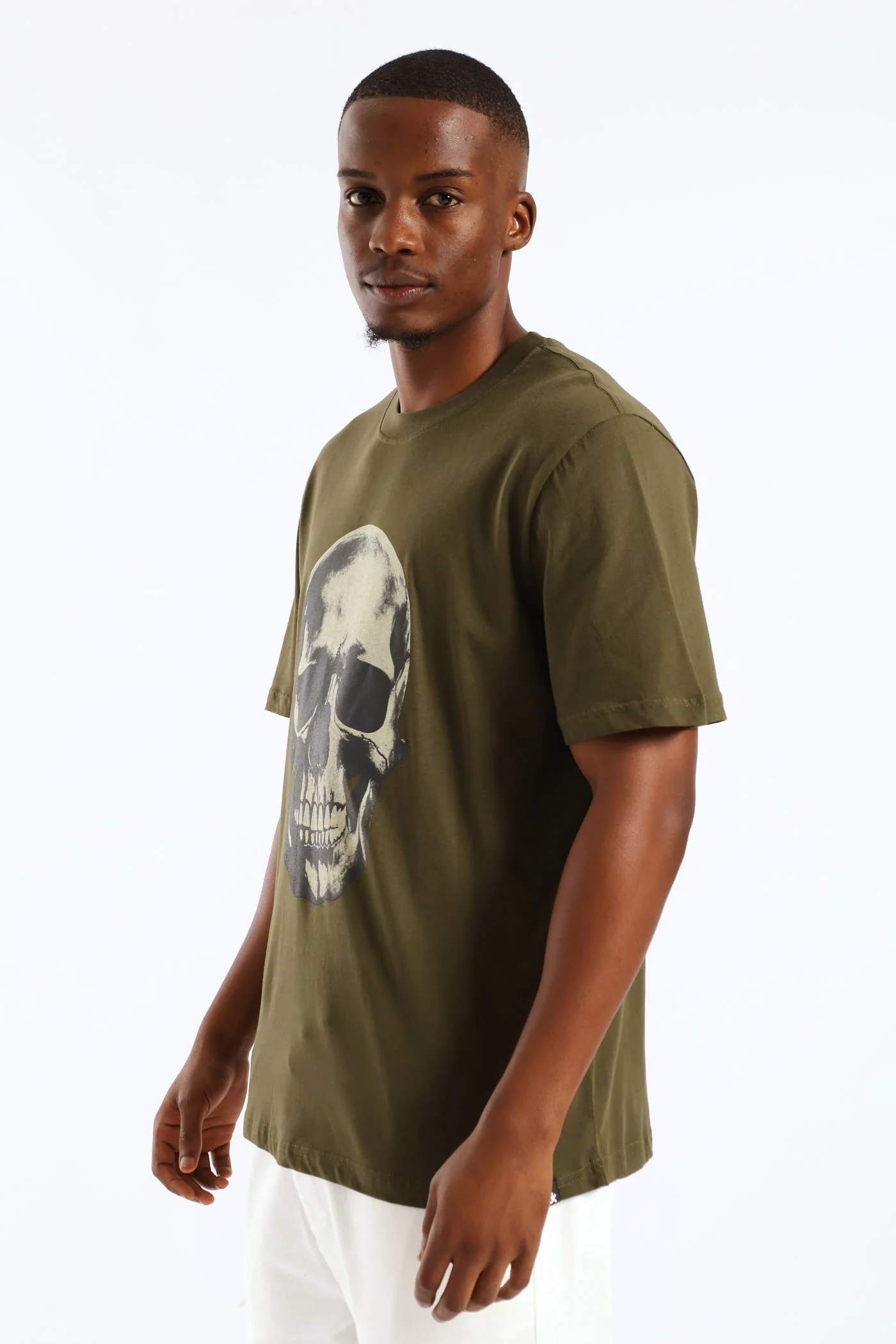 Skull Front Print Tee - Olive - Image 4