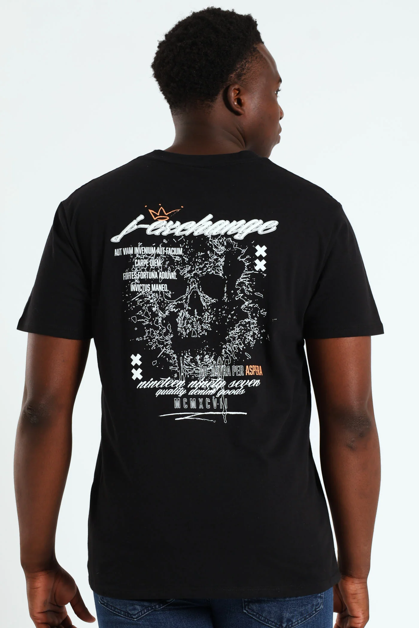 Skull Print Front & Back Tee - Black - Image 3