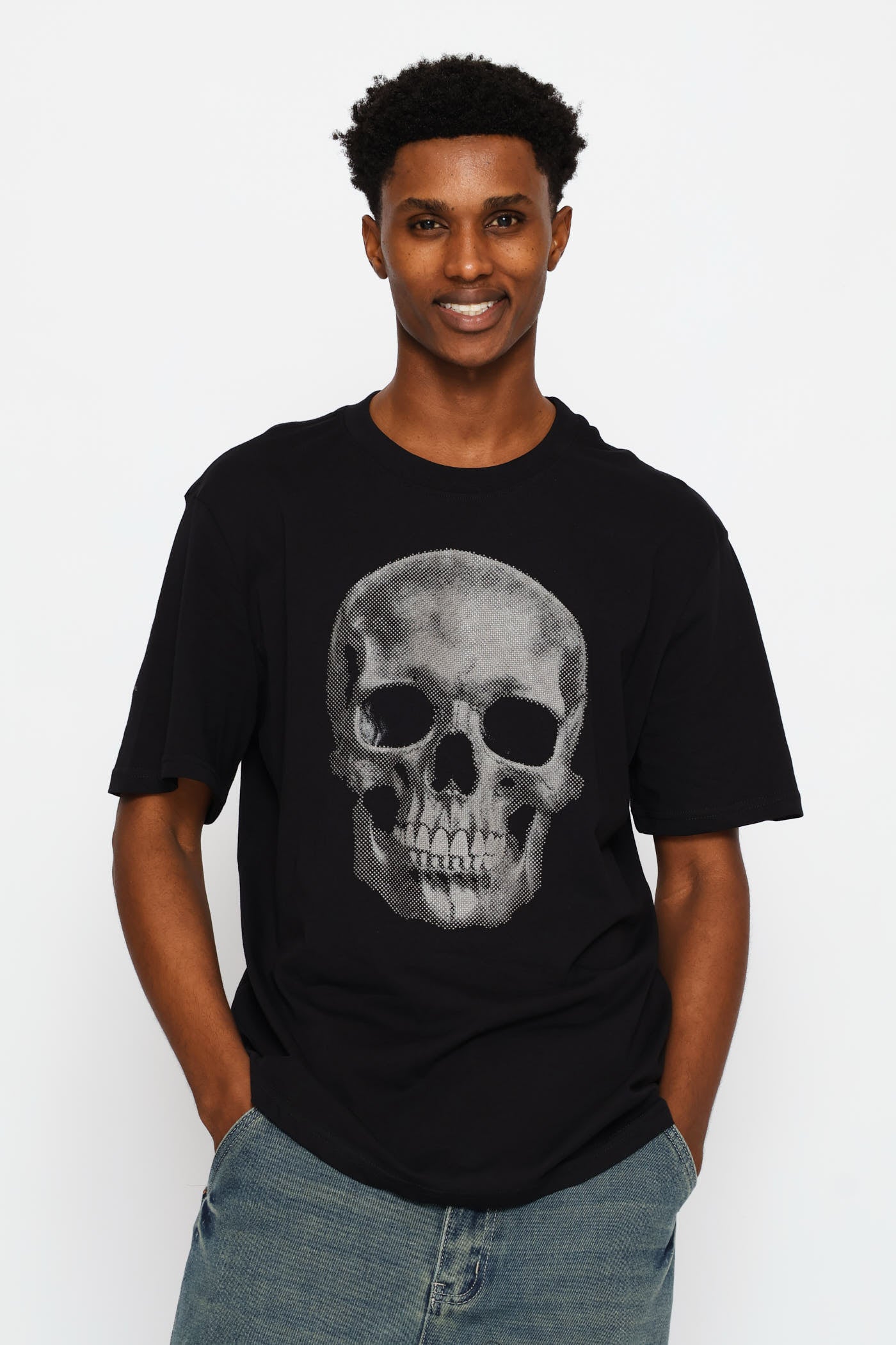 Skull Print Tee - Black - Image 3