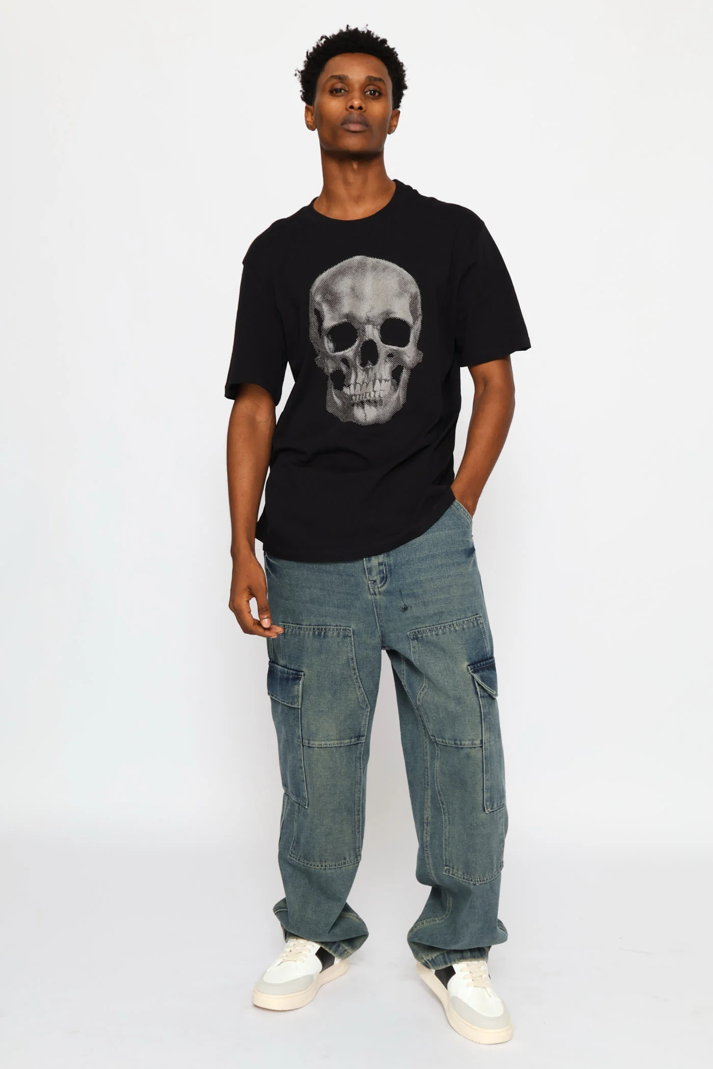 Skull Print Tee - Black - Image 7