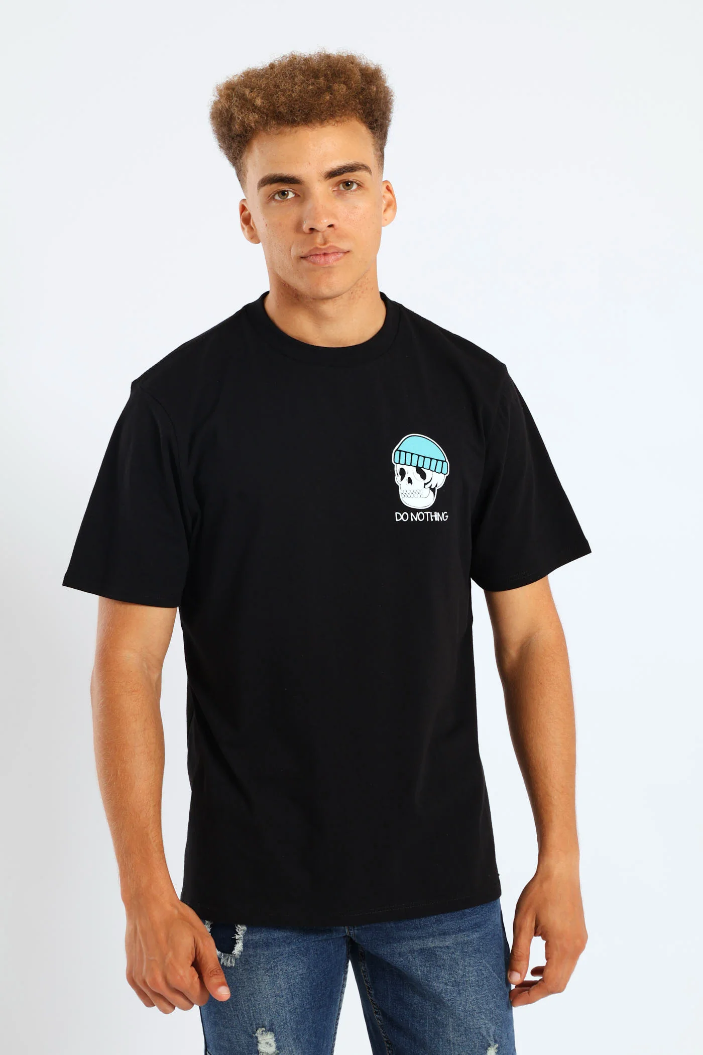 Skull Printed Basic Tee - Black - Image 2
