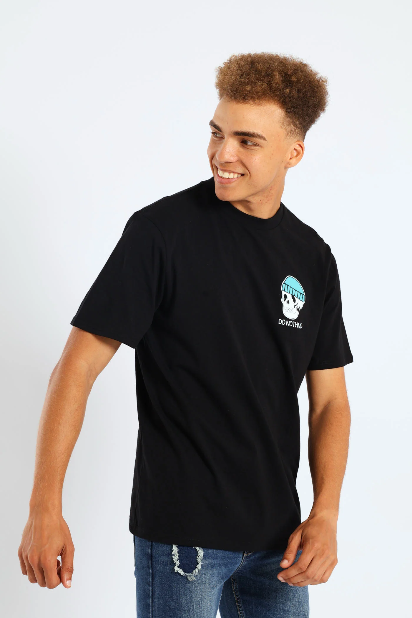 Skull Printed Basic Tee - Black - Image 3