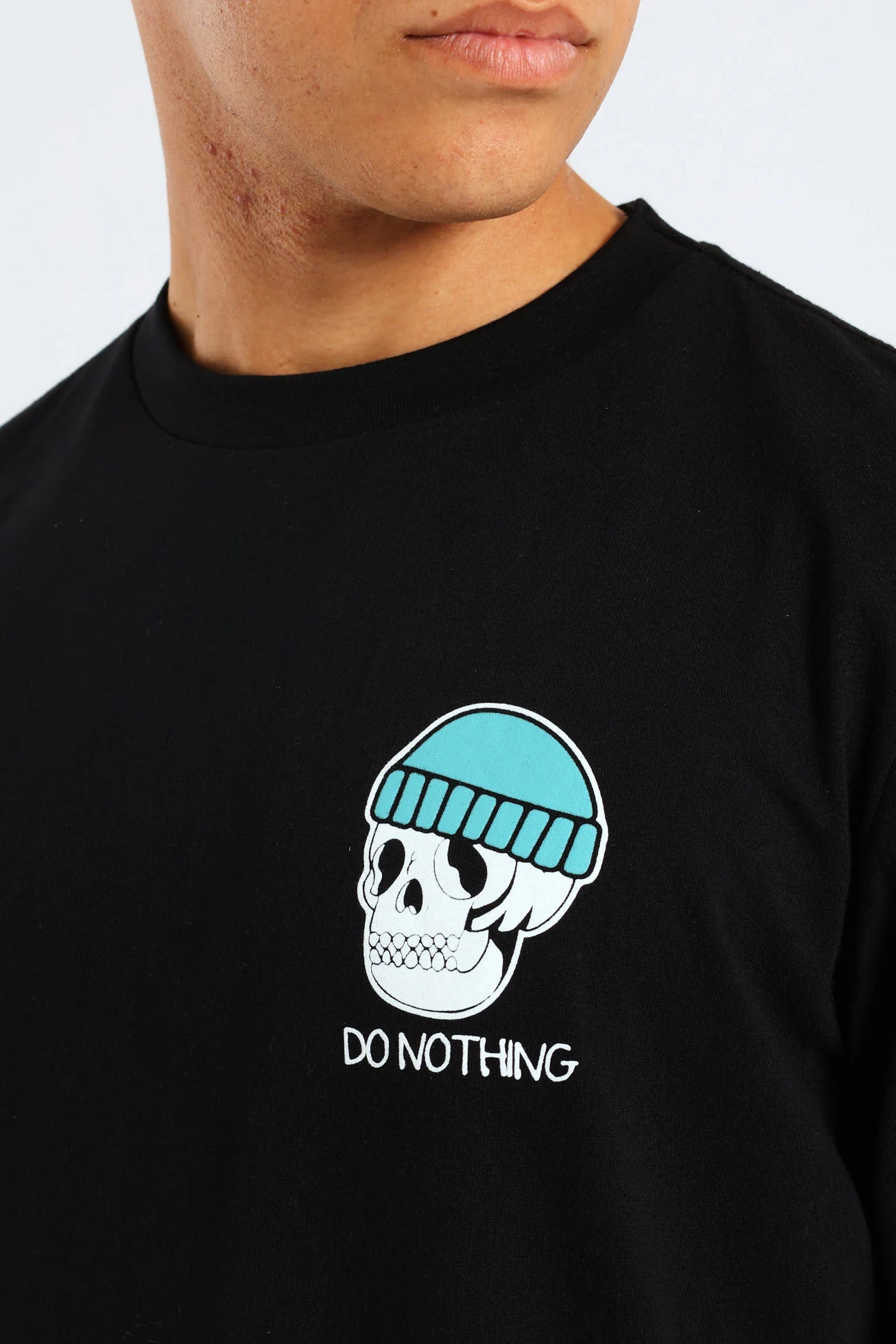 Skull Printed Basic Tee - Black - Image 5