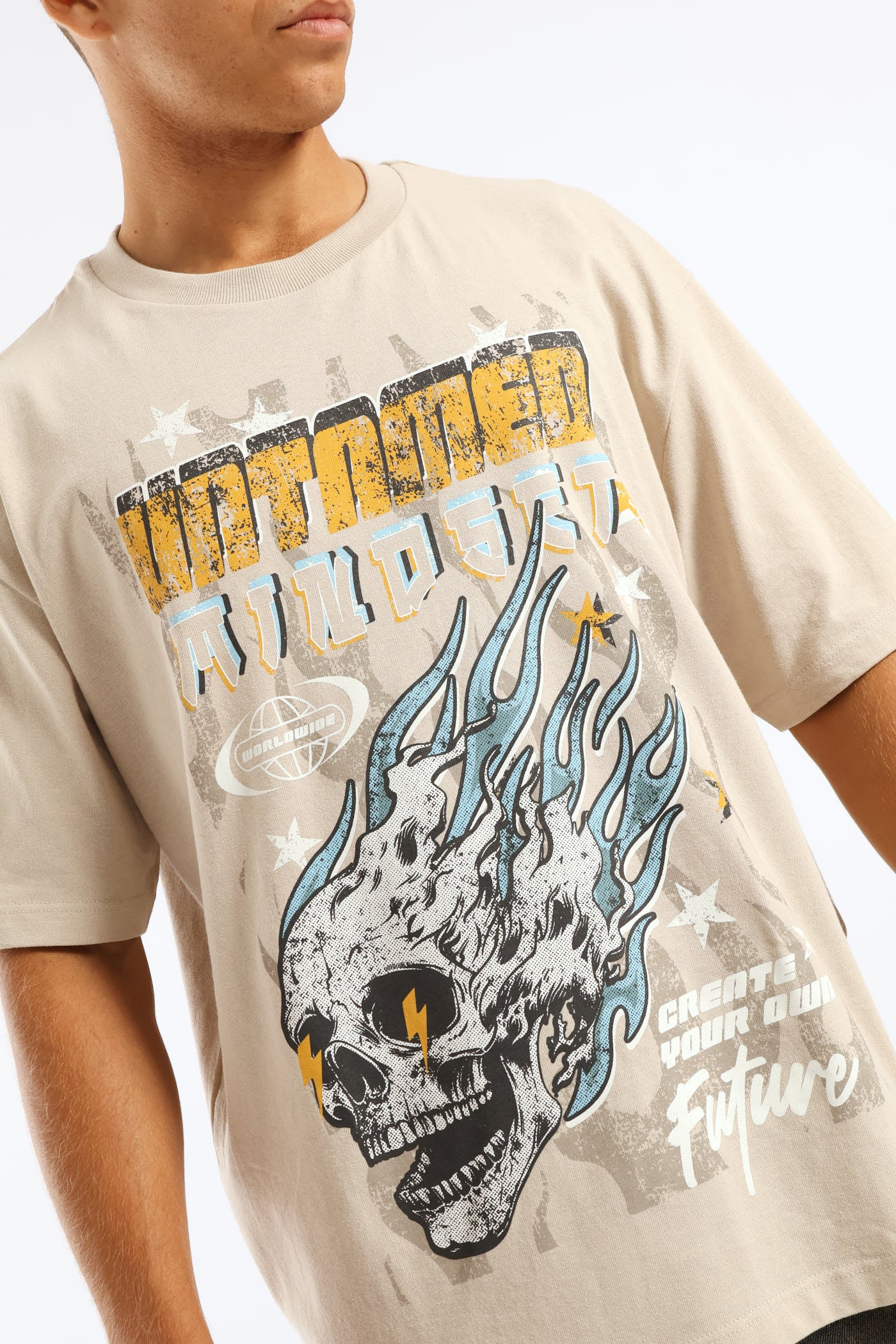 Skull Records Oversized Tee - Stone - Image 2