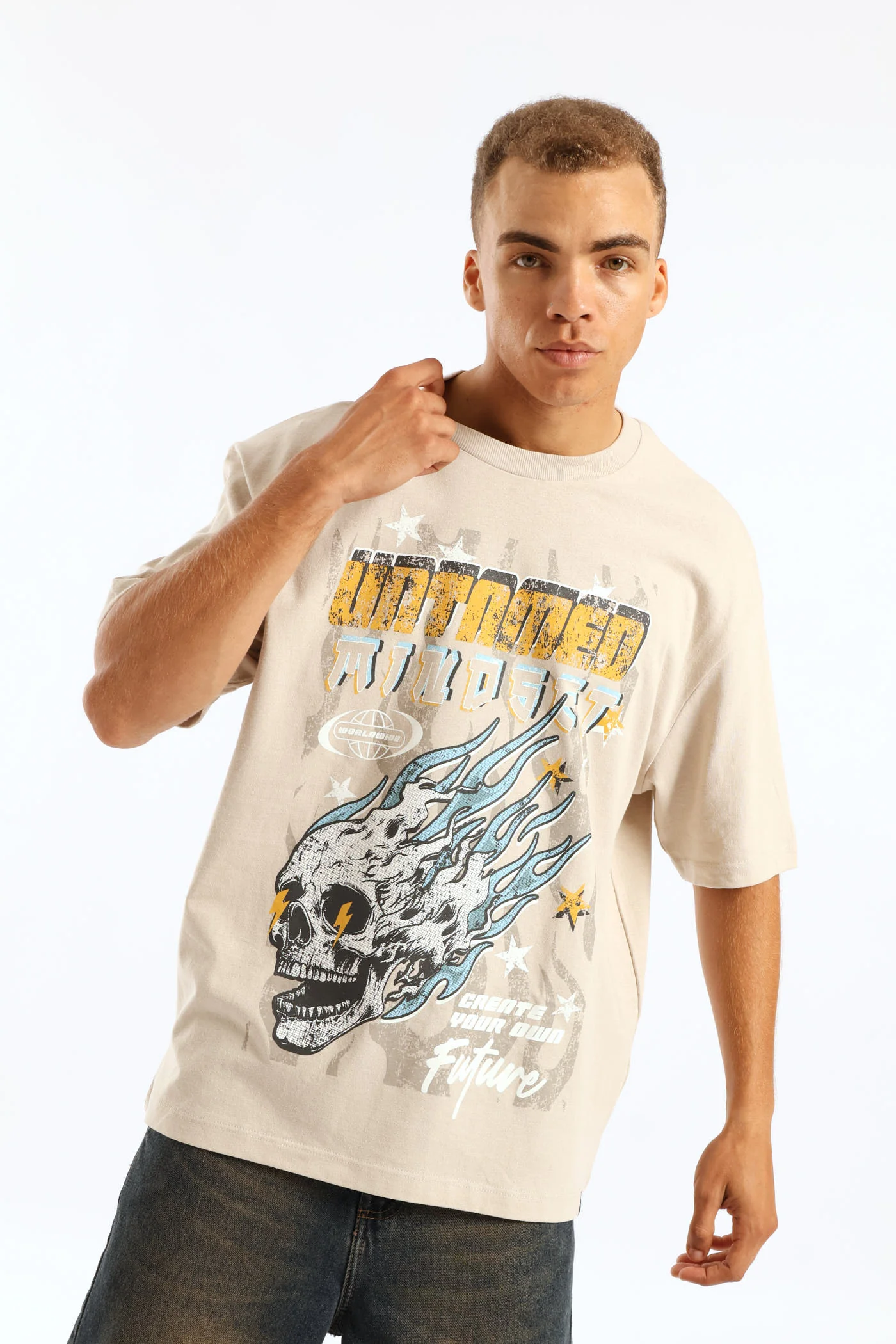 Skull Records Oversized Tee - Stone - Image 3