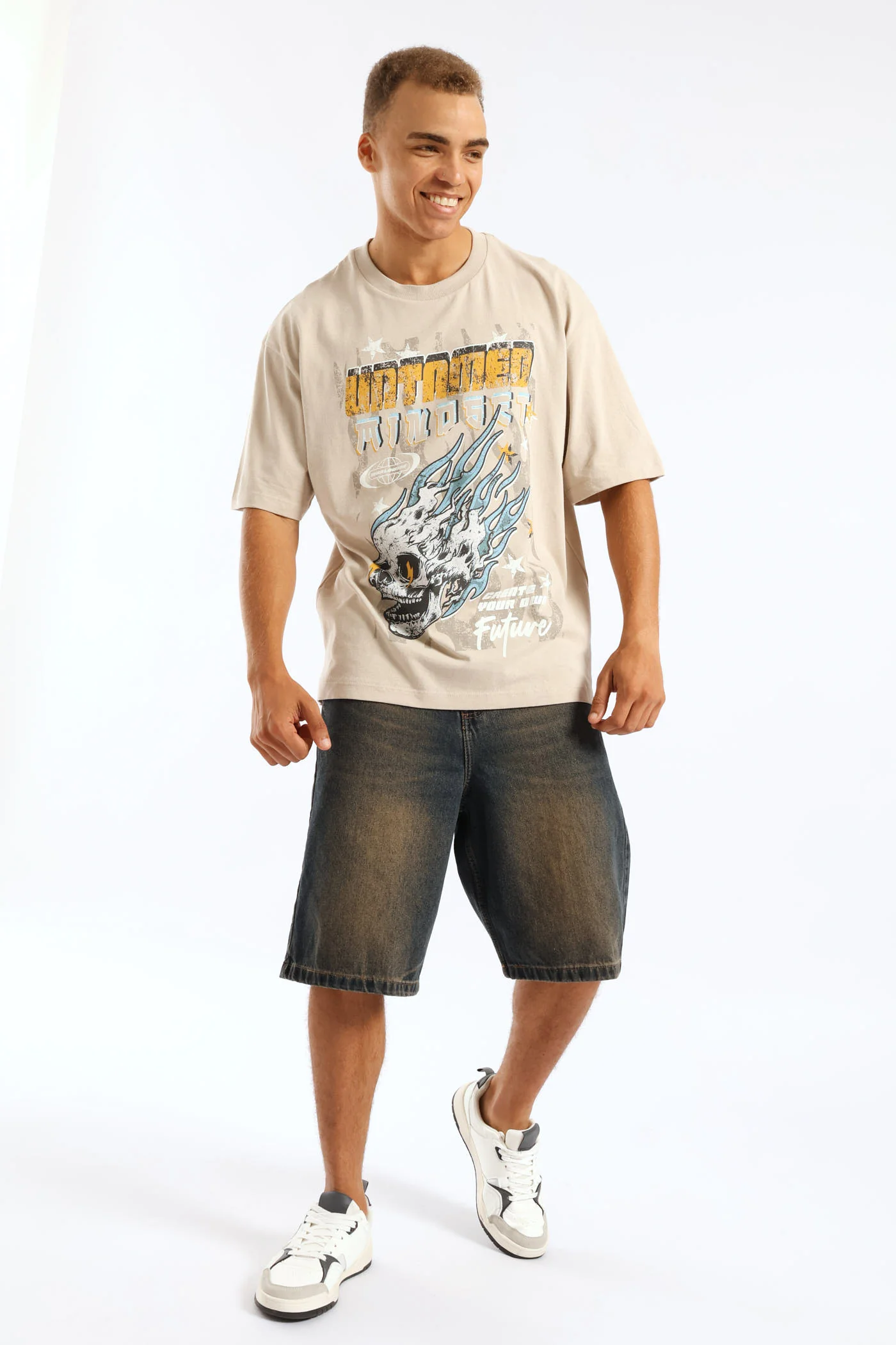 Skull Records Oversized Tee - Stone - Image 5
