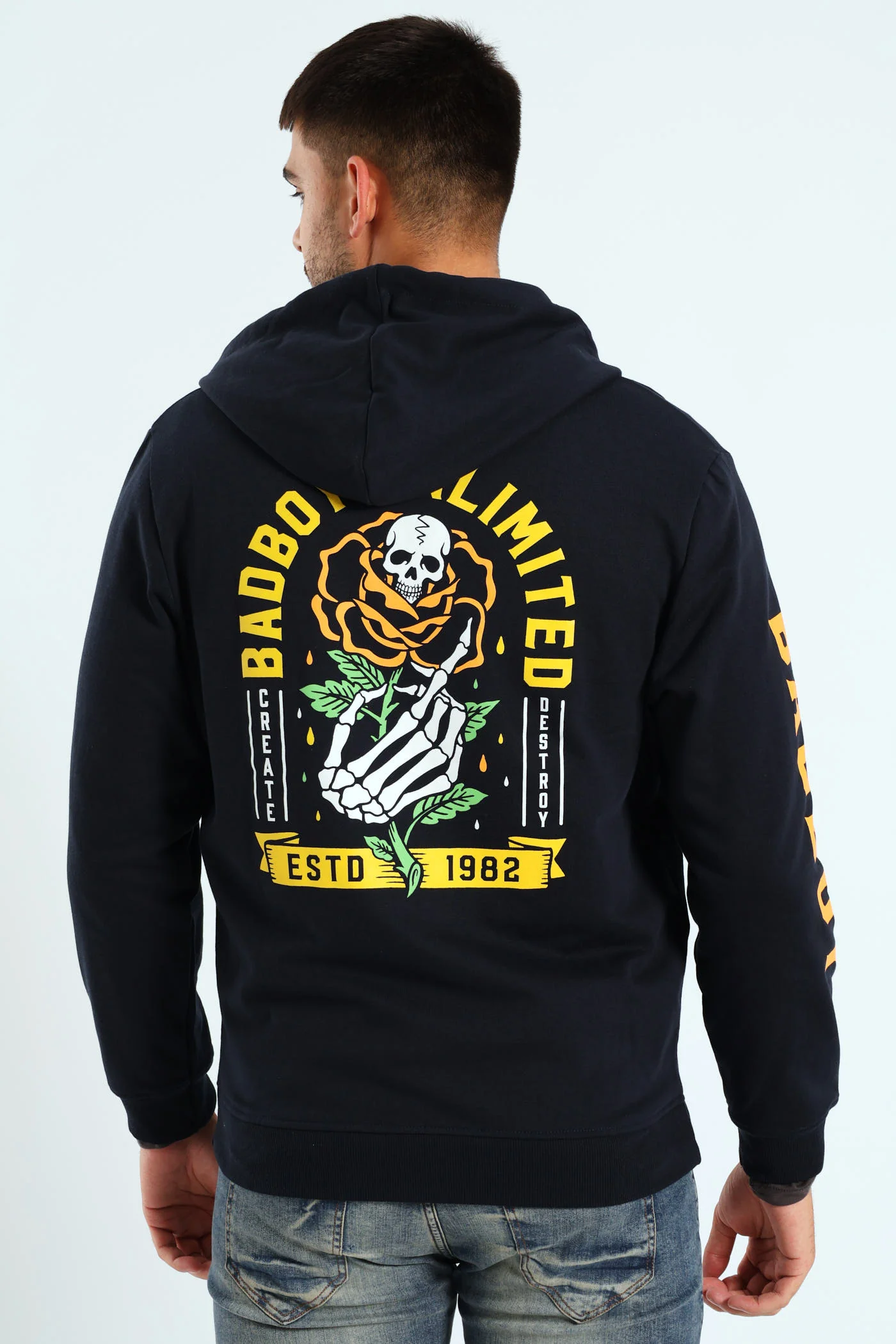 Skull Rose Zip Hoody - Navy - Image 2
