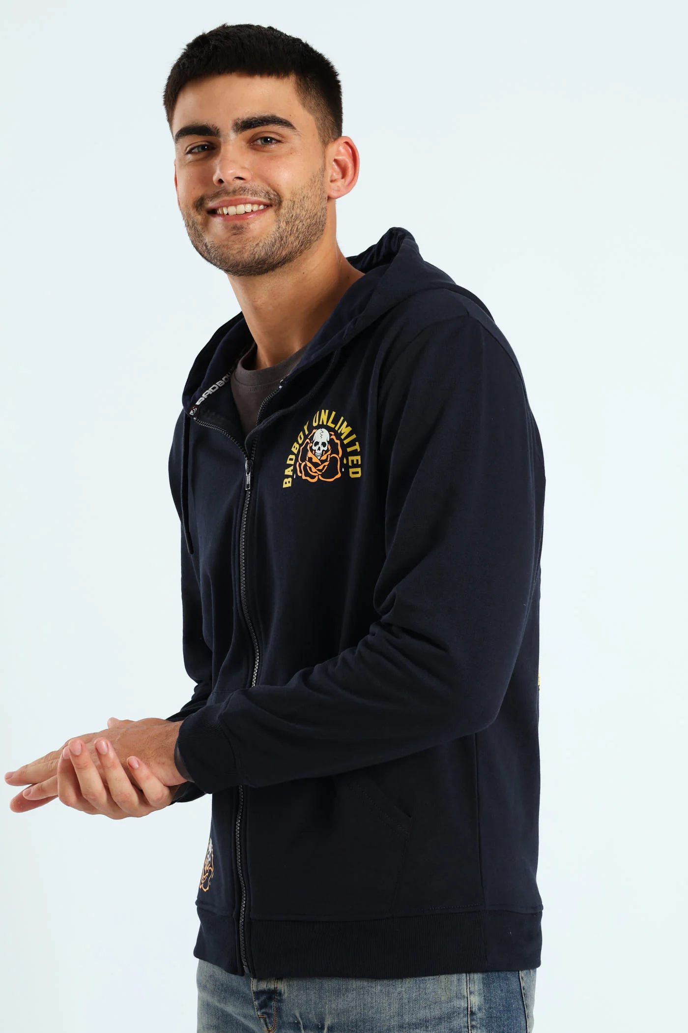 Skull Rose Zip Hoody - Navy - Image 3