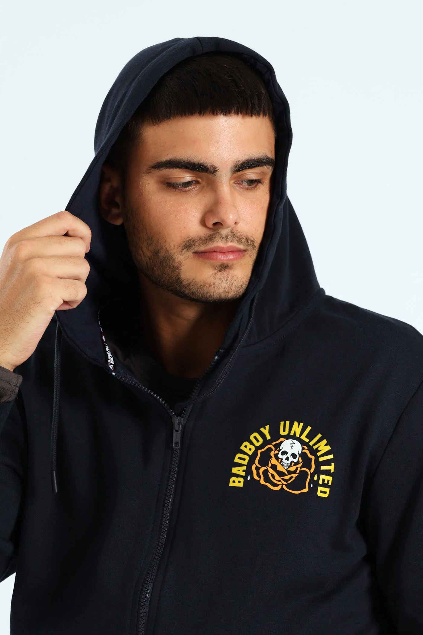 Skull Rose Zip Hoody - Navy - Image 4