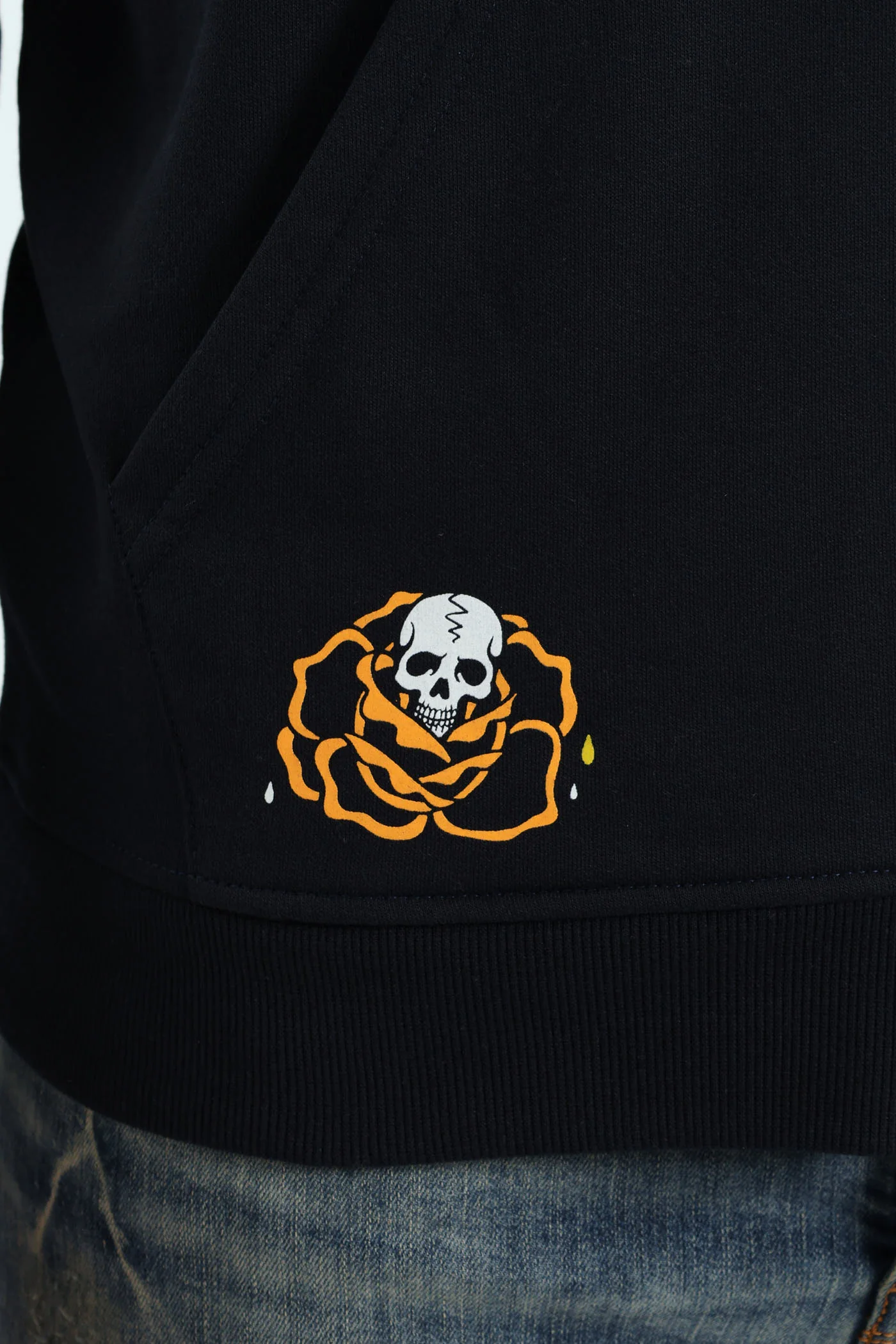 Skull Rose Zip Hoody - Navy - Image 7