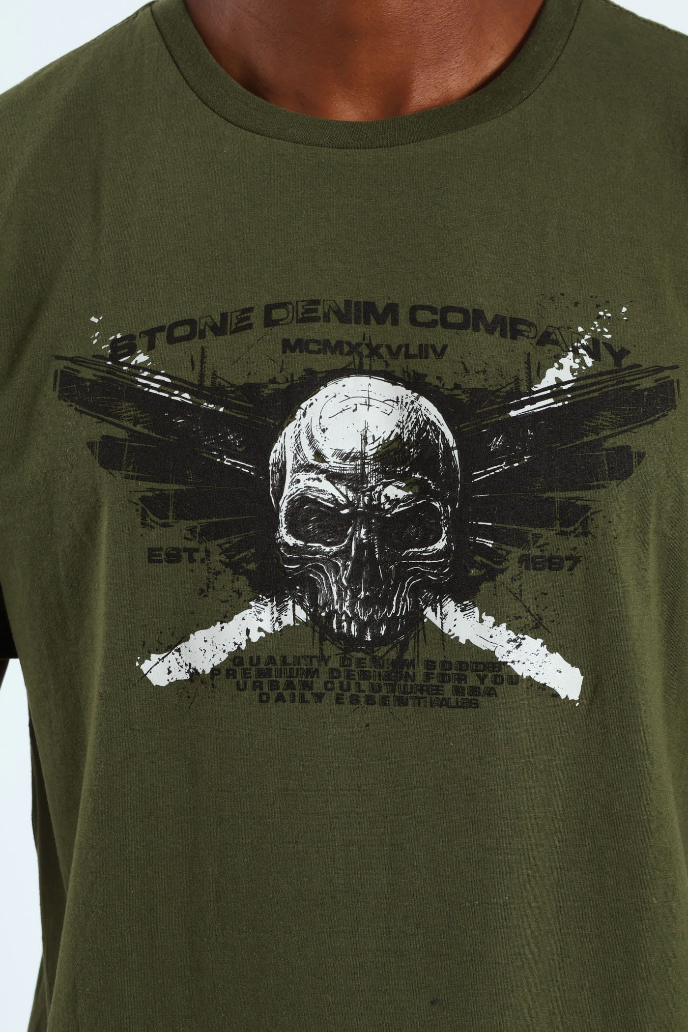 Skull Wings Print Tee - Fatigue - Image 3