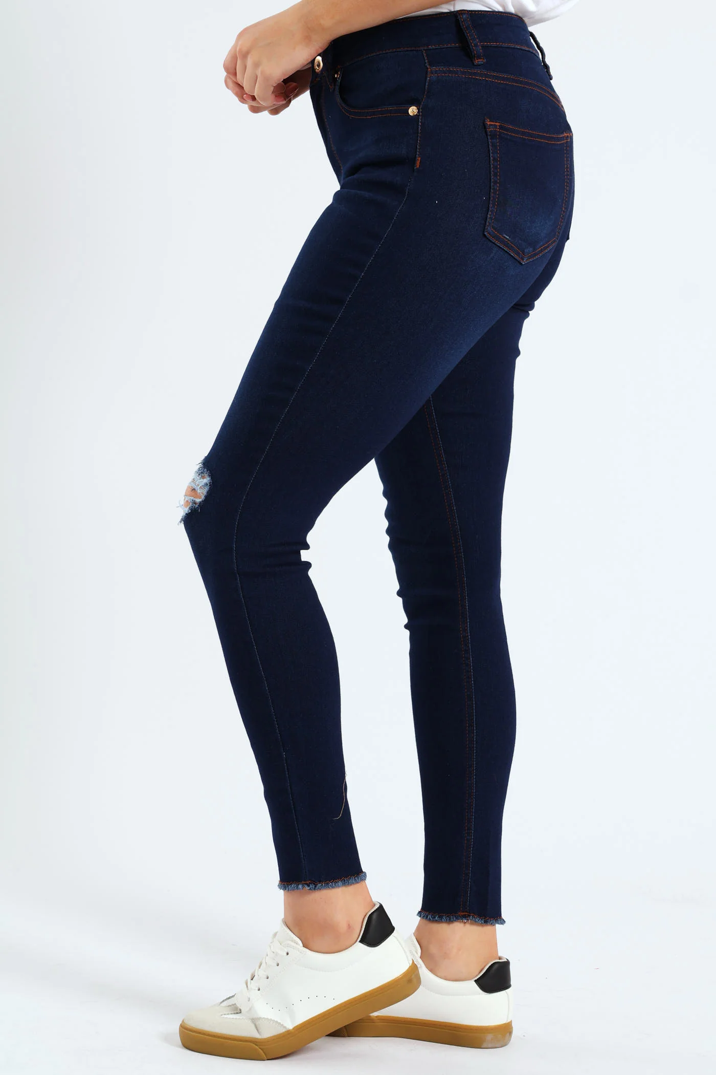 Slash Knee Anklegrazer Skinny Jean - Dark Wash - Image 2