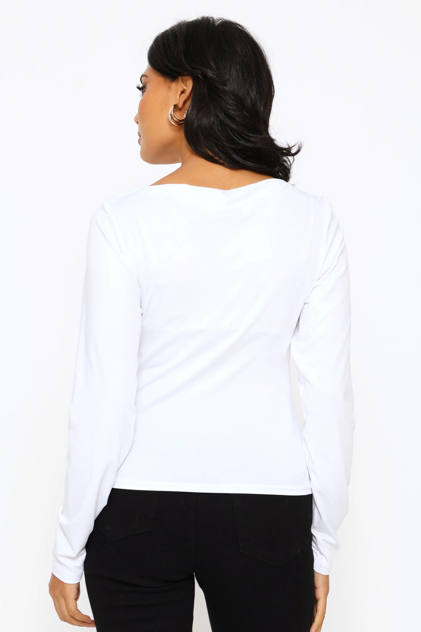Slash Neck Ruched Side Polyamide Tee - White - Image 5
