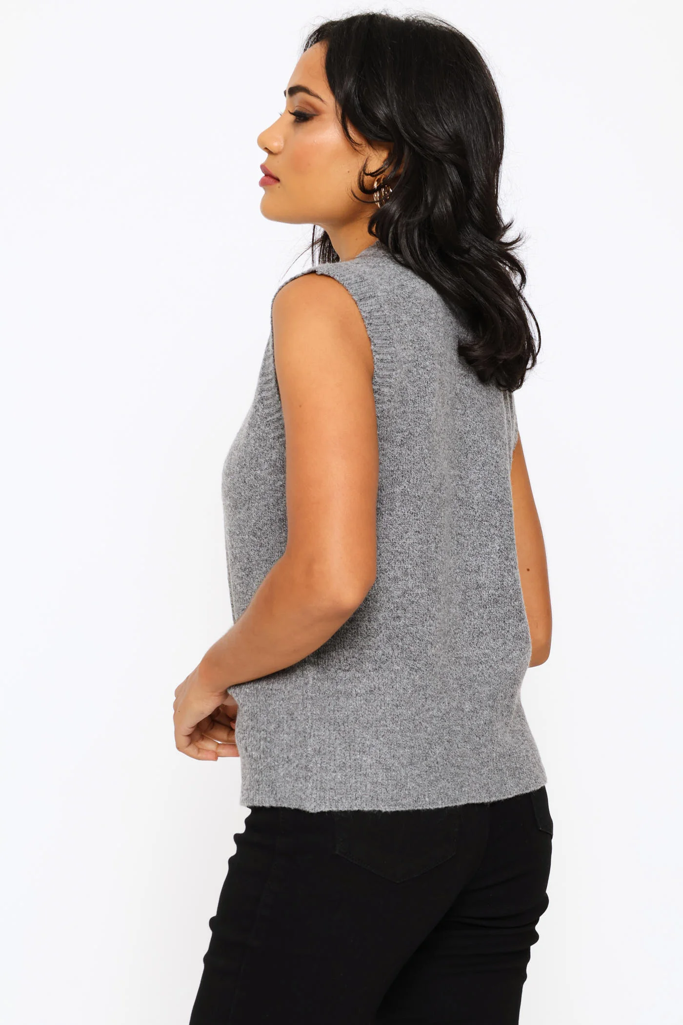 Sleeveless Button Through Vest - Charcoal Melange - Image 4