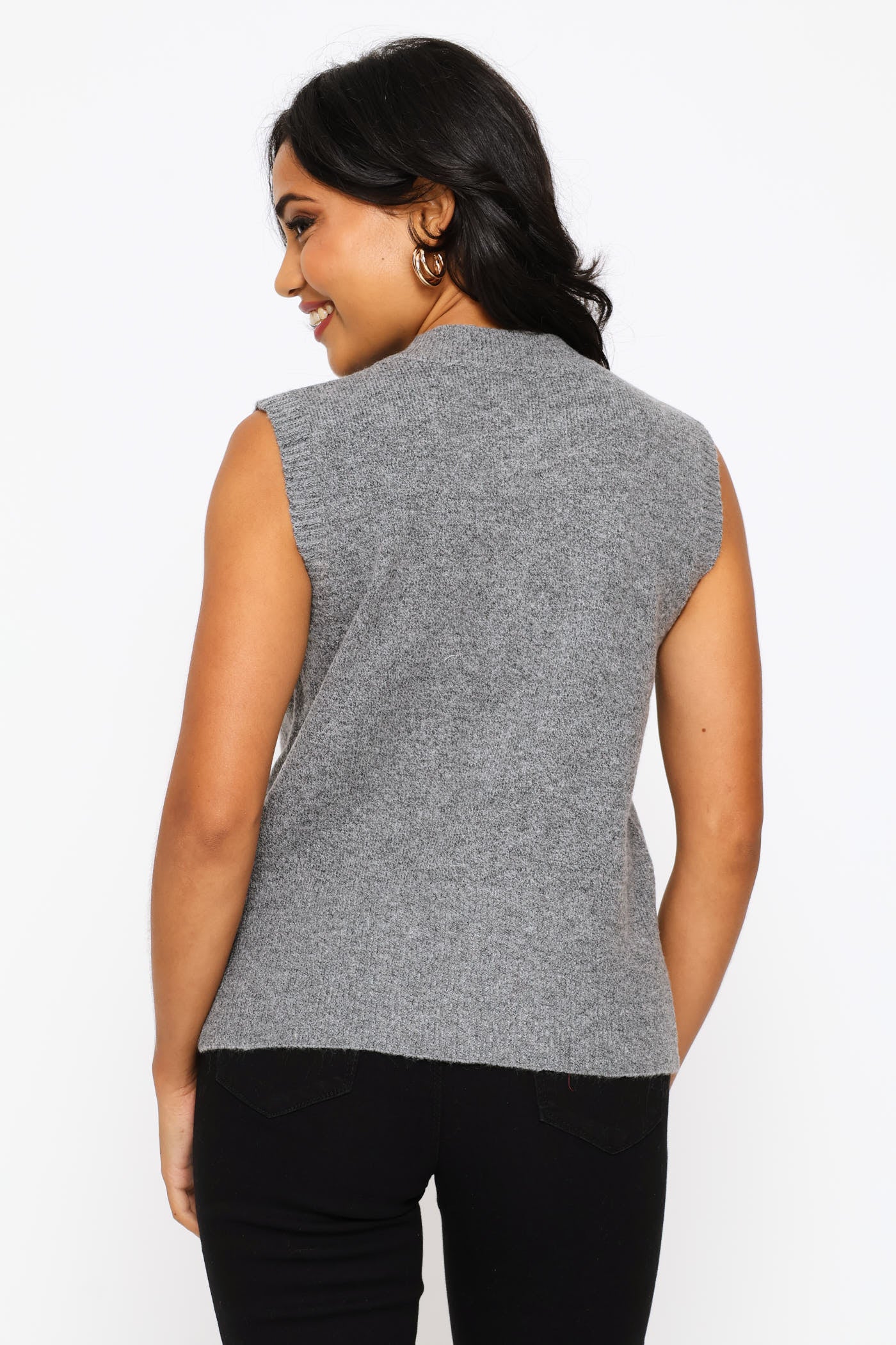 Sleeveless Button Through Vest - Charcoal Melange - Image 5