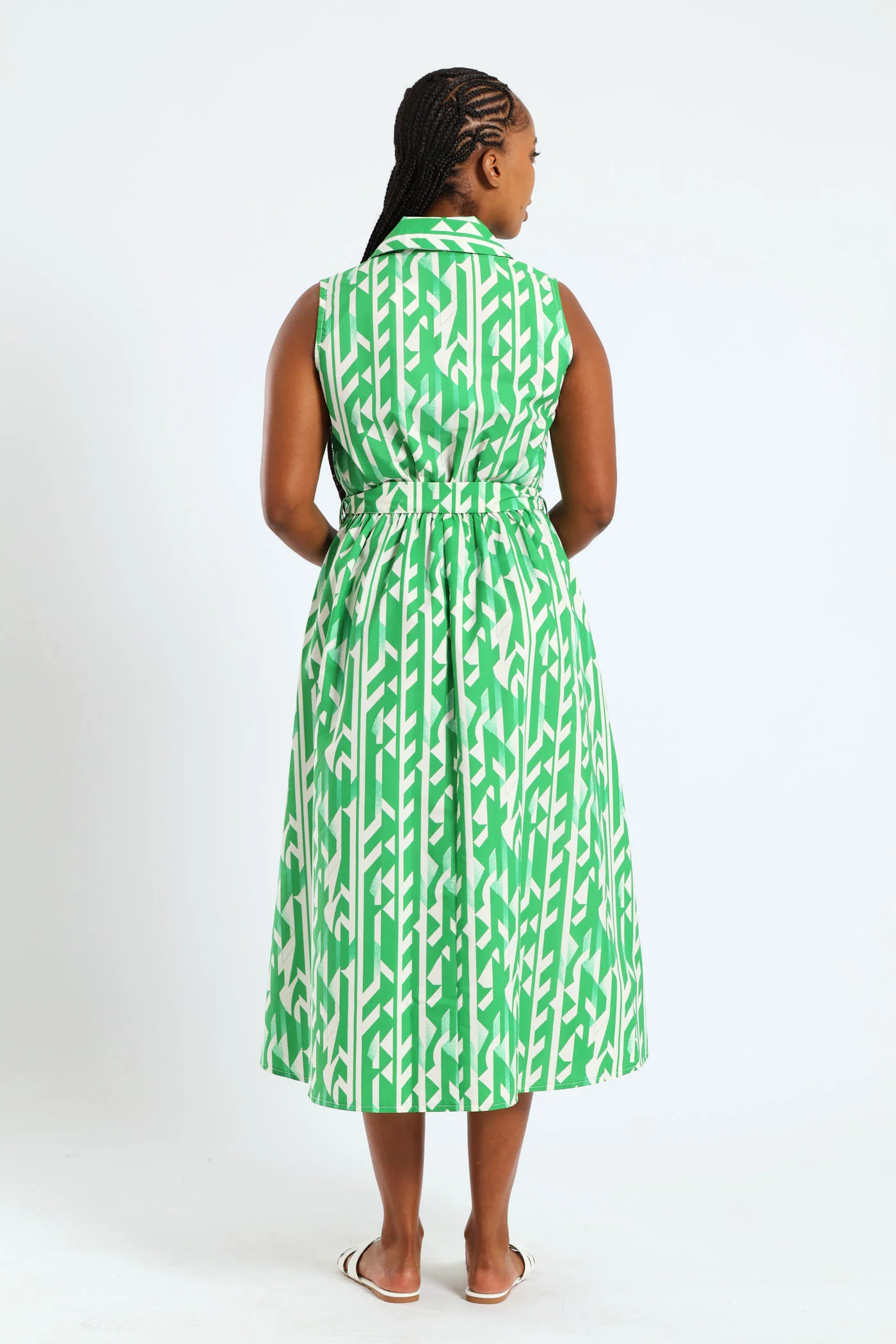 Sleeveless Button-Thru Collared Belted Midi Dress - Image 2