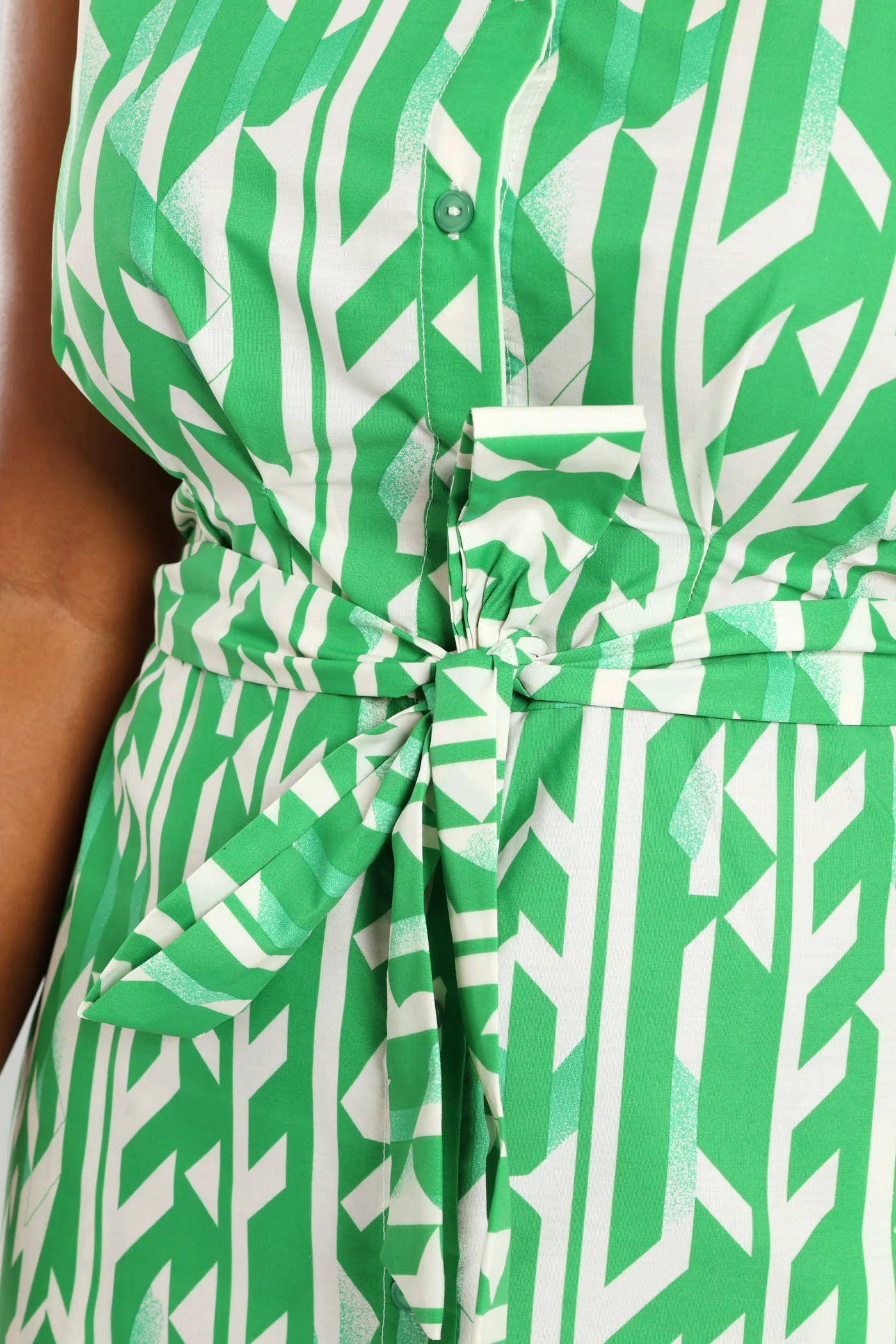 Sleeveless Button-Thru Collared Belted Midi Dress - Image 3