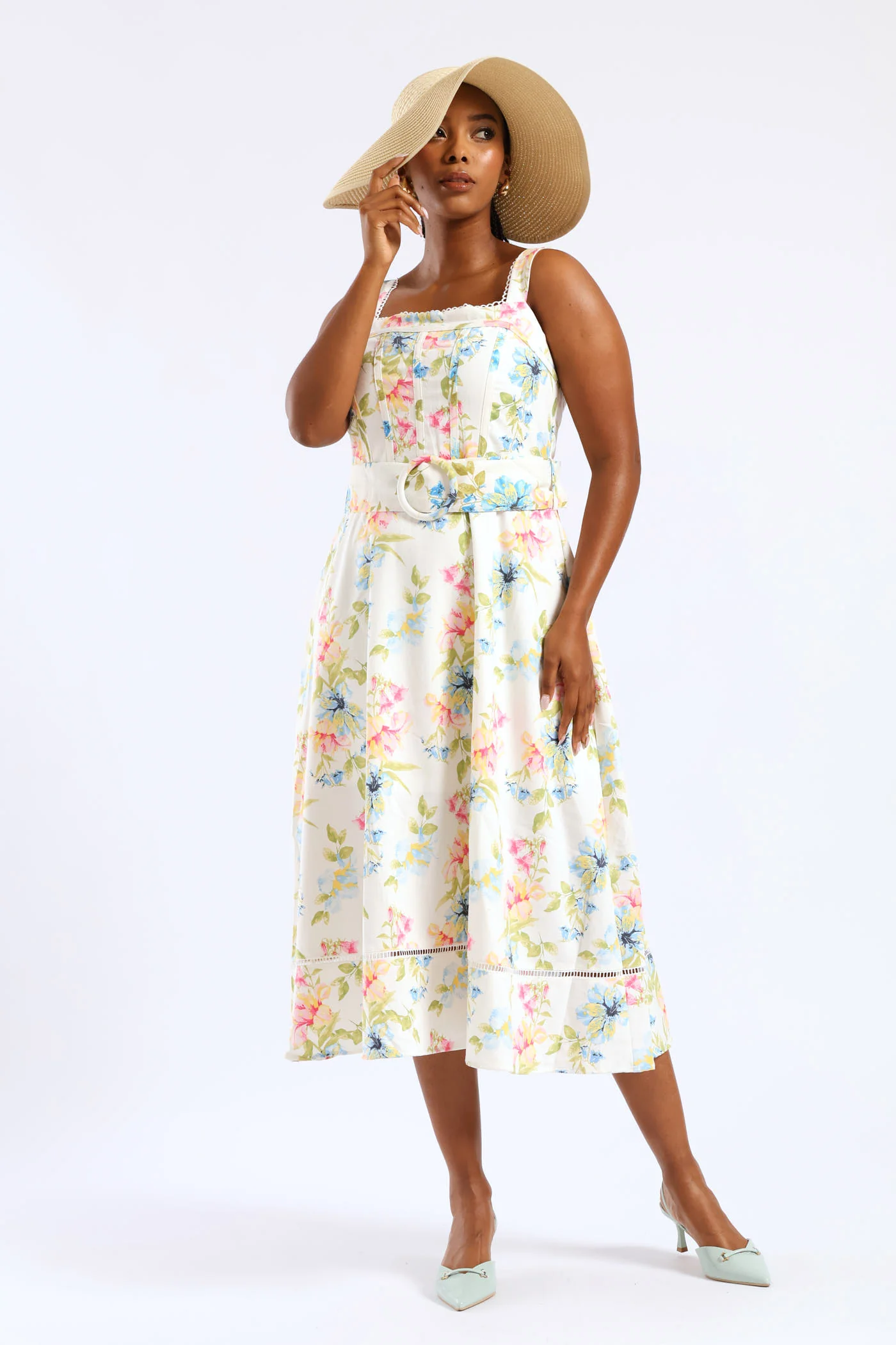 Sleeveless Corset Bodice Linen Midiaxi Dress - Multi - Image 2