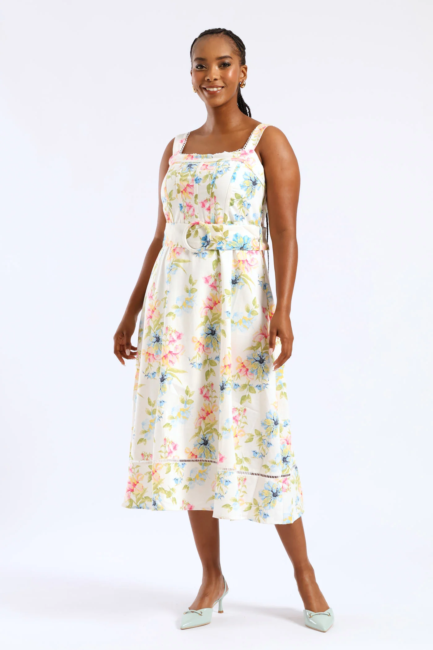 Sleeveless Corset Bodice Linen Midiaxi Dress - Multi - Image 5