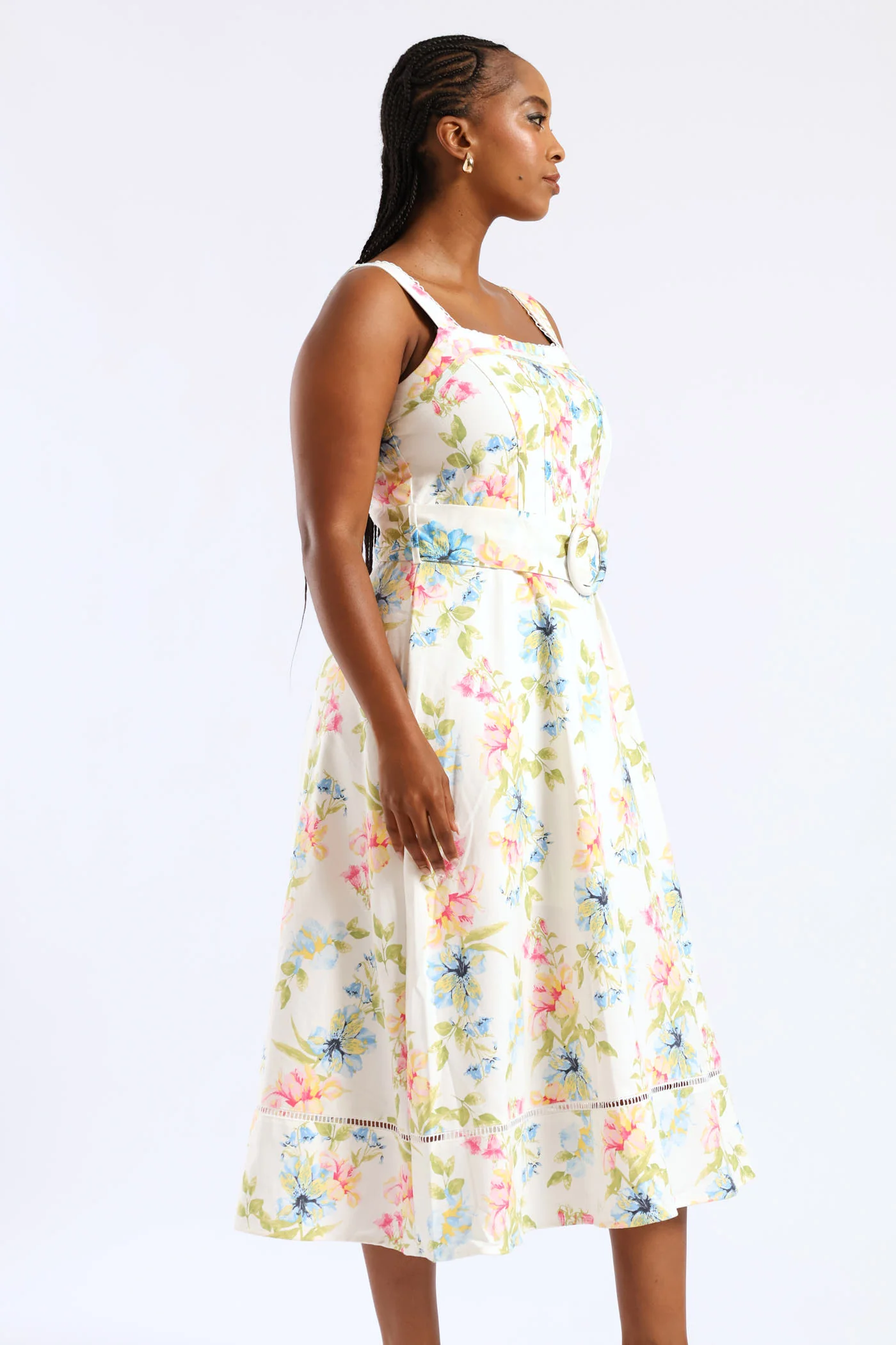Sleeveless Corset Bodice Linen Midiaxi Dress - Multi - Image 6