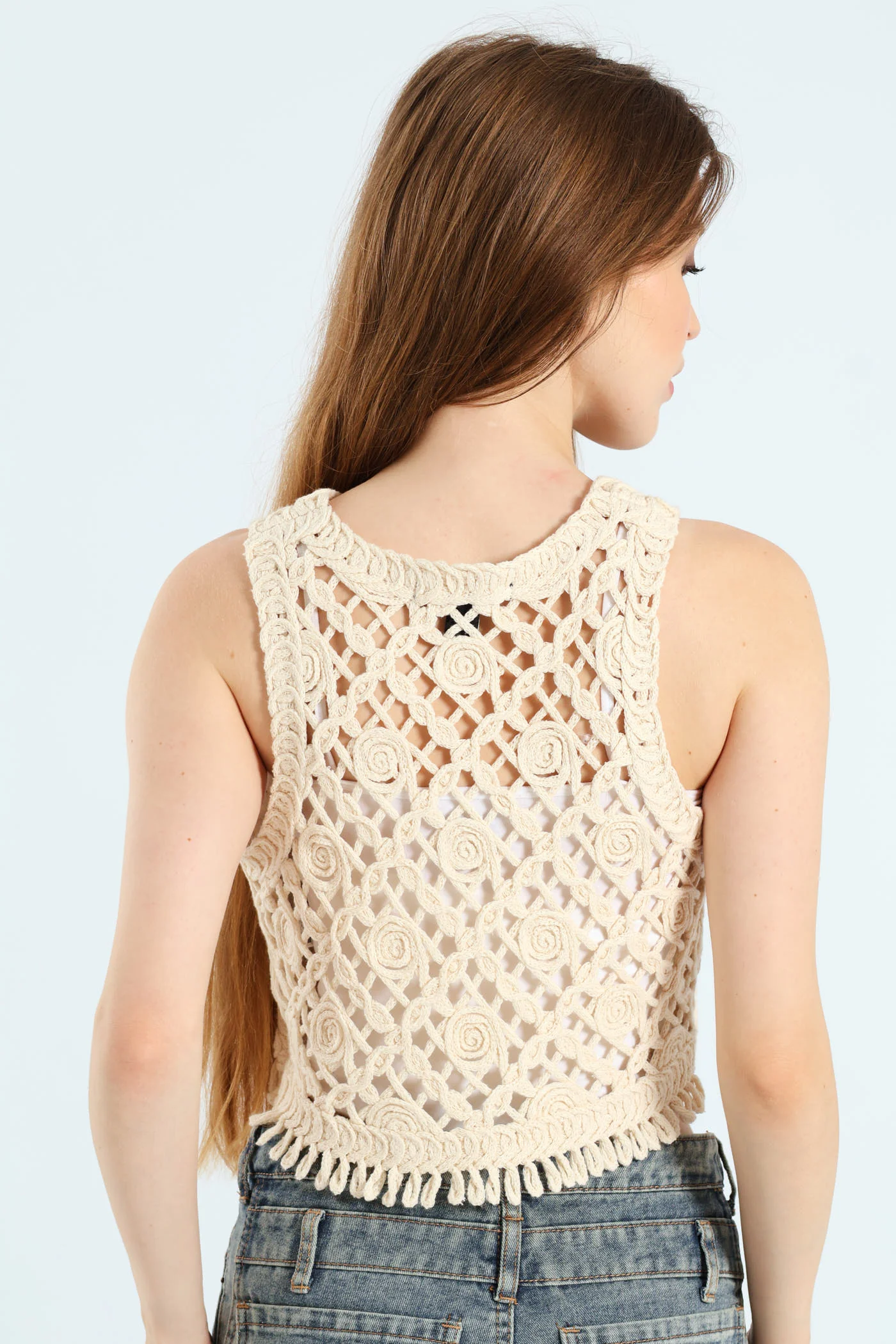 Sleeveless Cropped Sweater - Oatmeal - Image 3