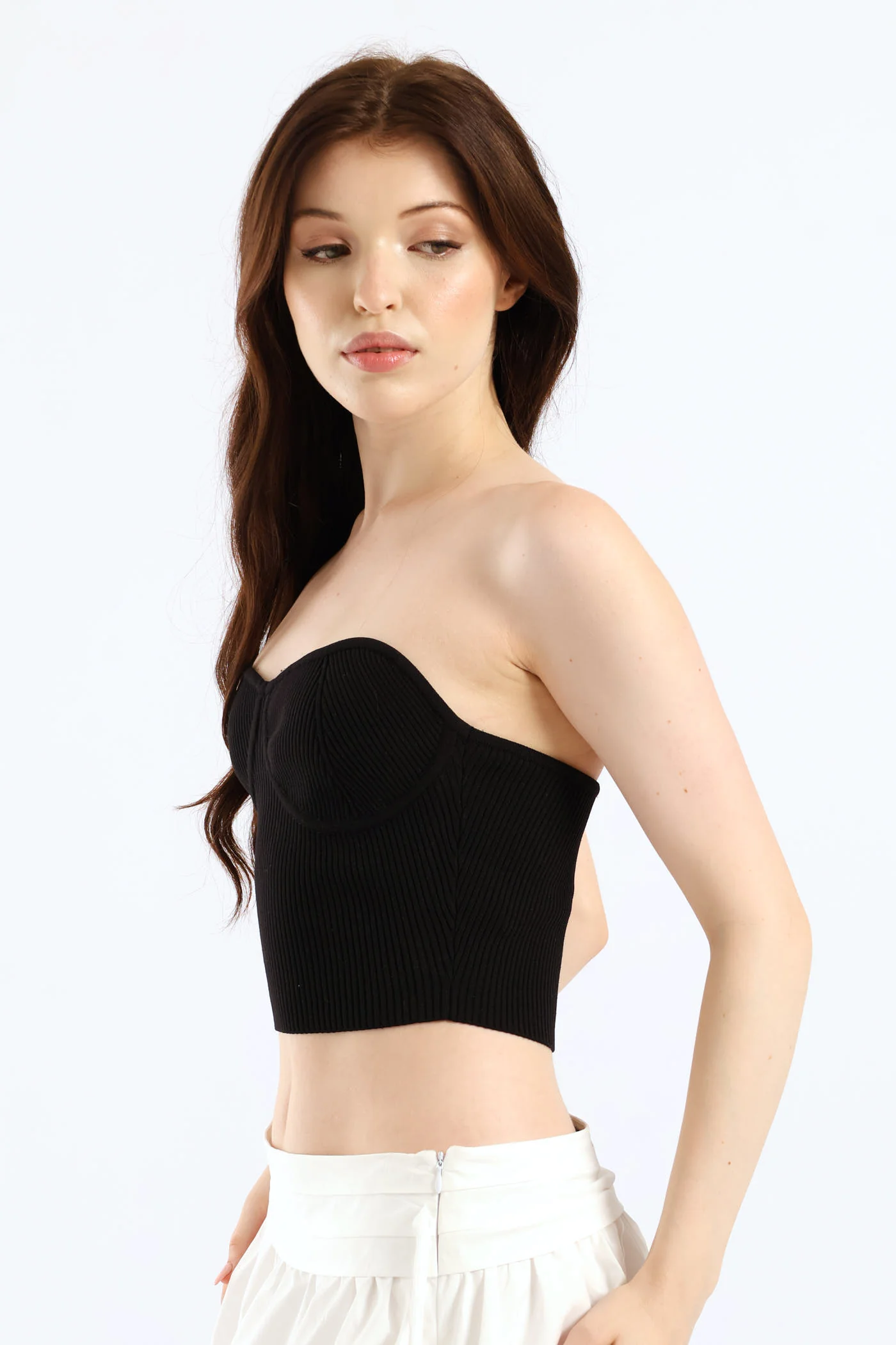Sleeveless Cropped Tube Sweater - Black - Image 6