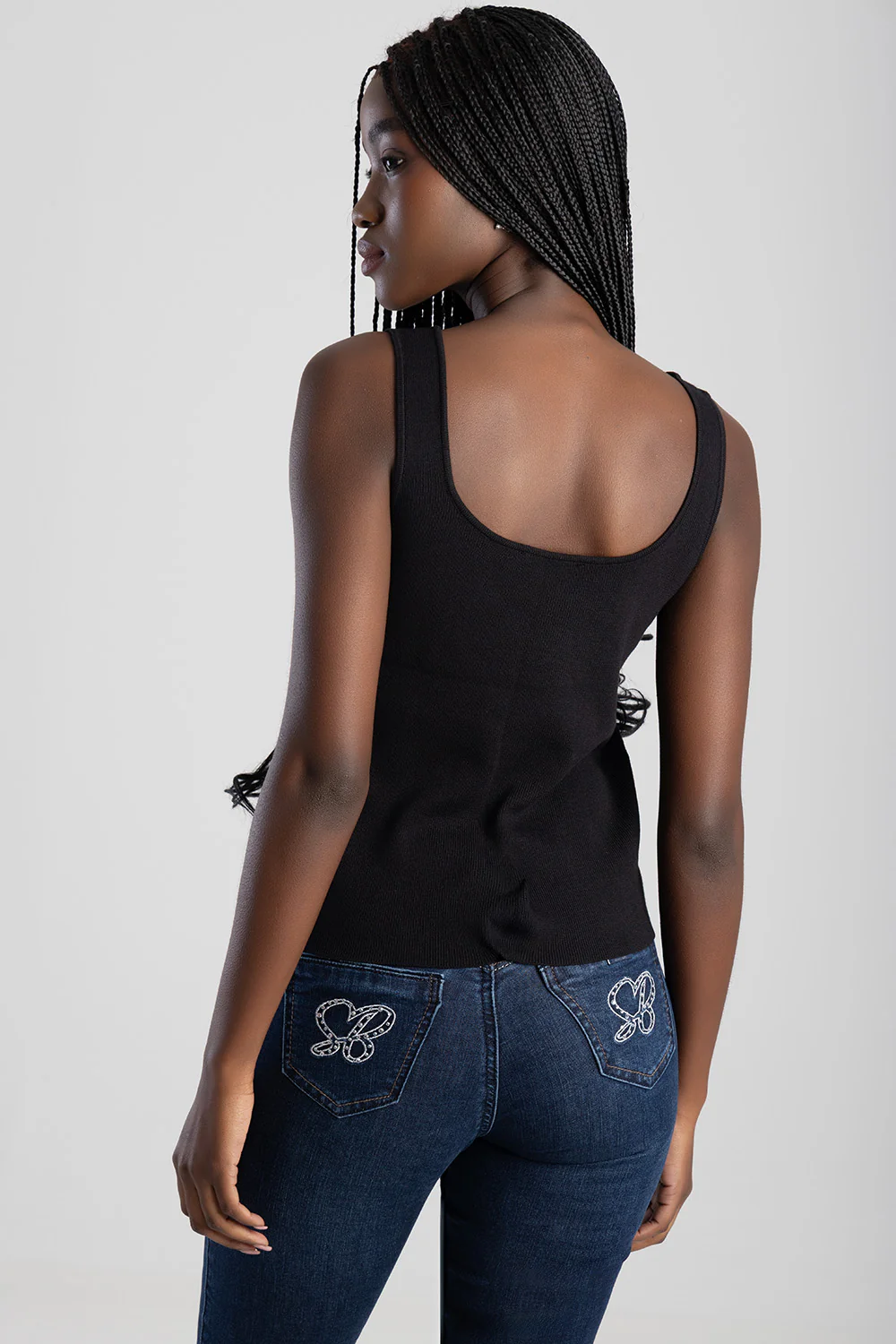 Sleeveless Knit Top With Embroidered Logo Design - Black - Image 2