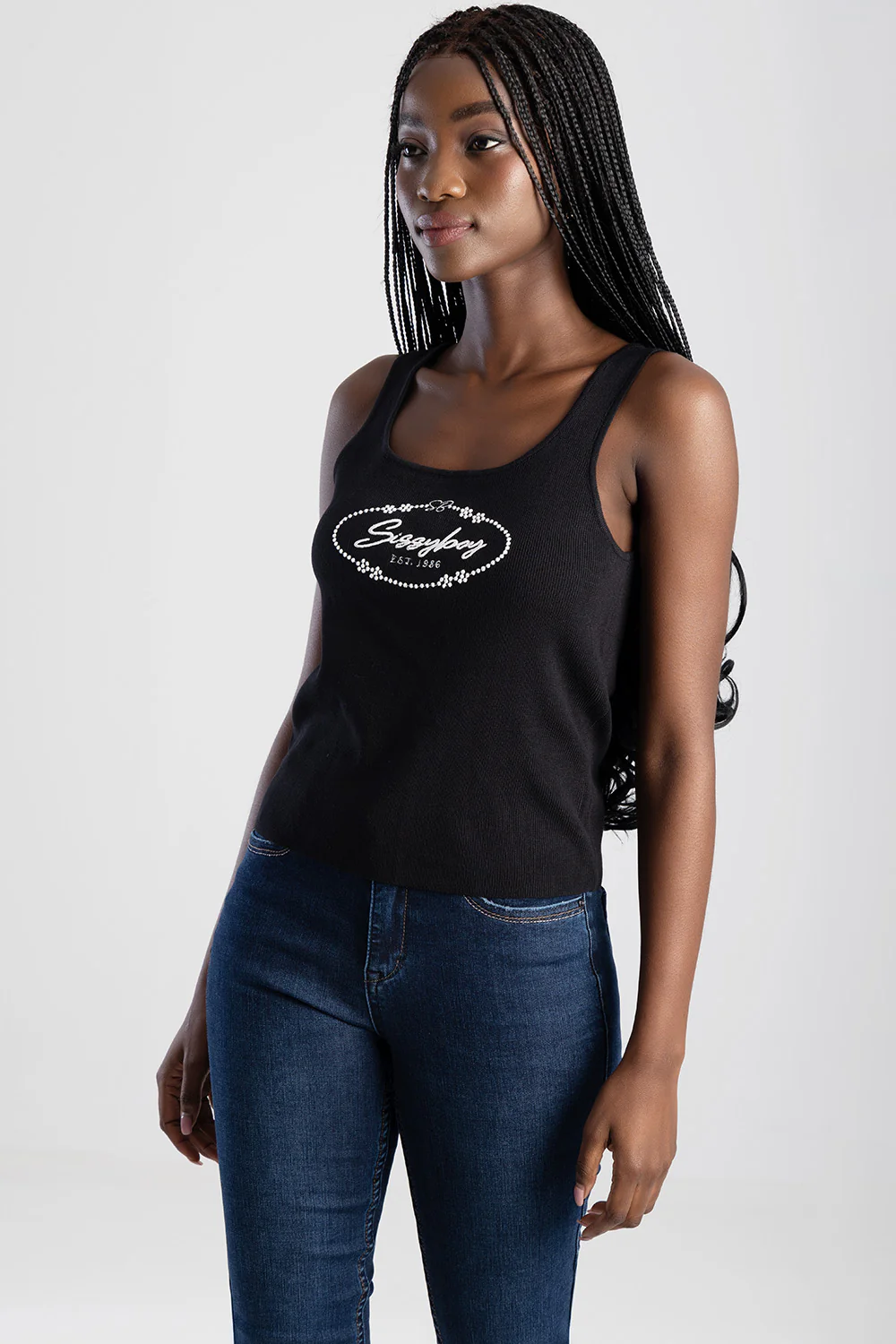 Sleeveless Knit Top With Embroidered Logo Design - Black - Image 4