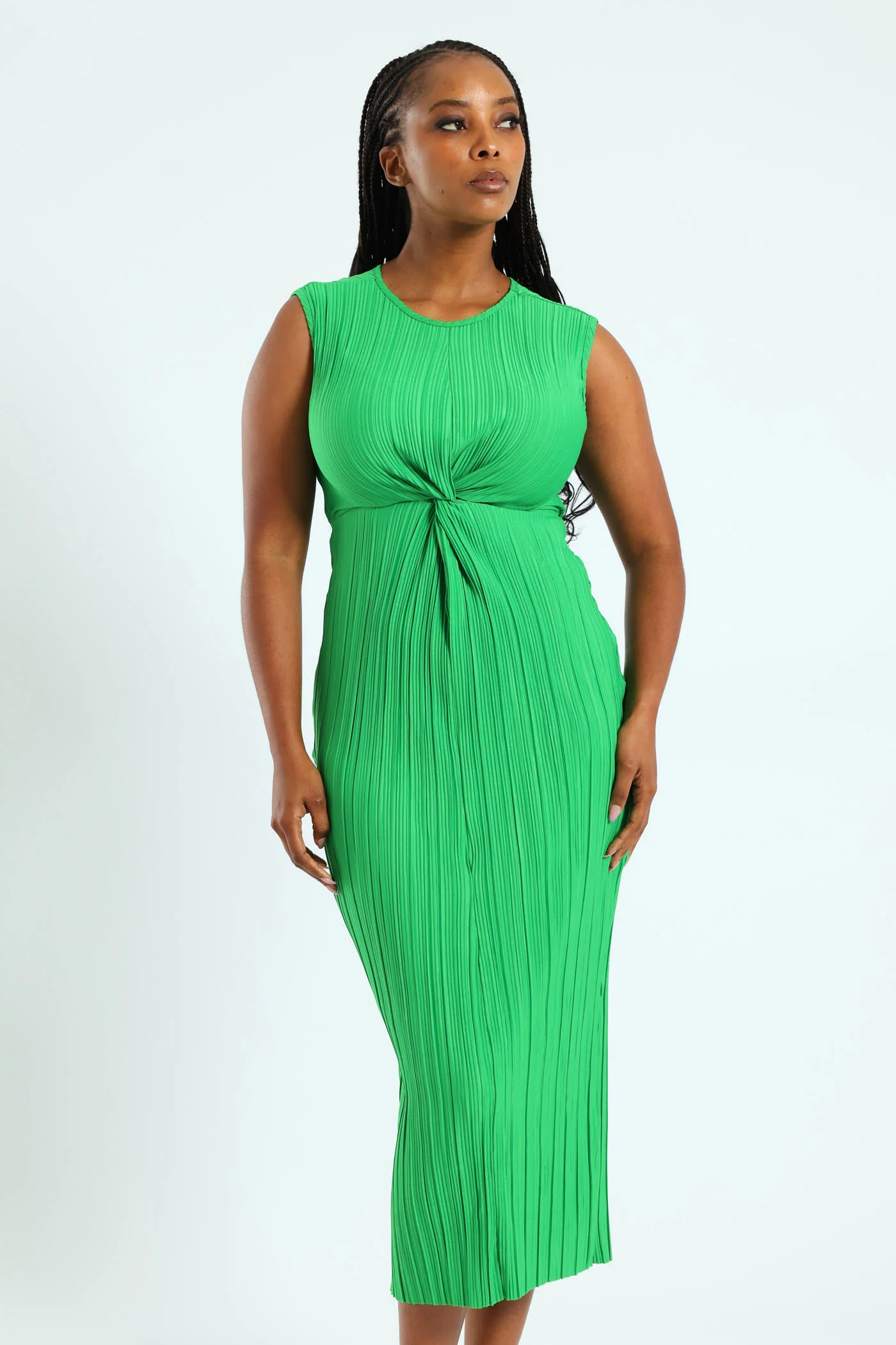 Sleeveless Knot Front Column Midaxi Dress - Emerald - Image 4