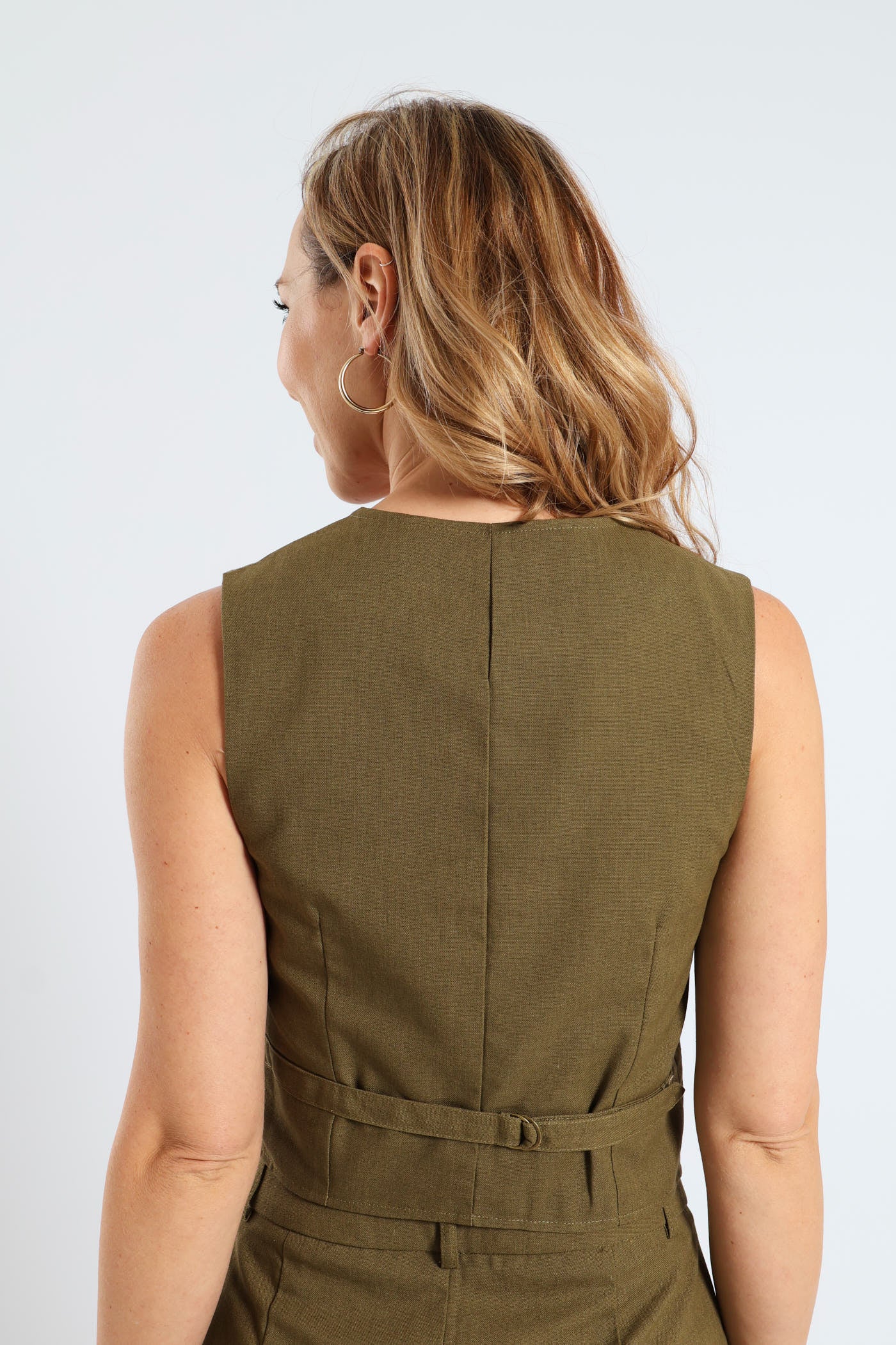 Sleeveless Linen Waistcoat - Burnt Olive - Image 4