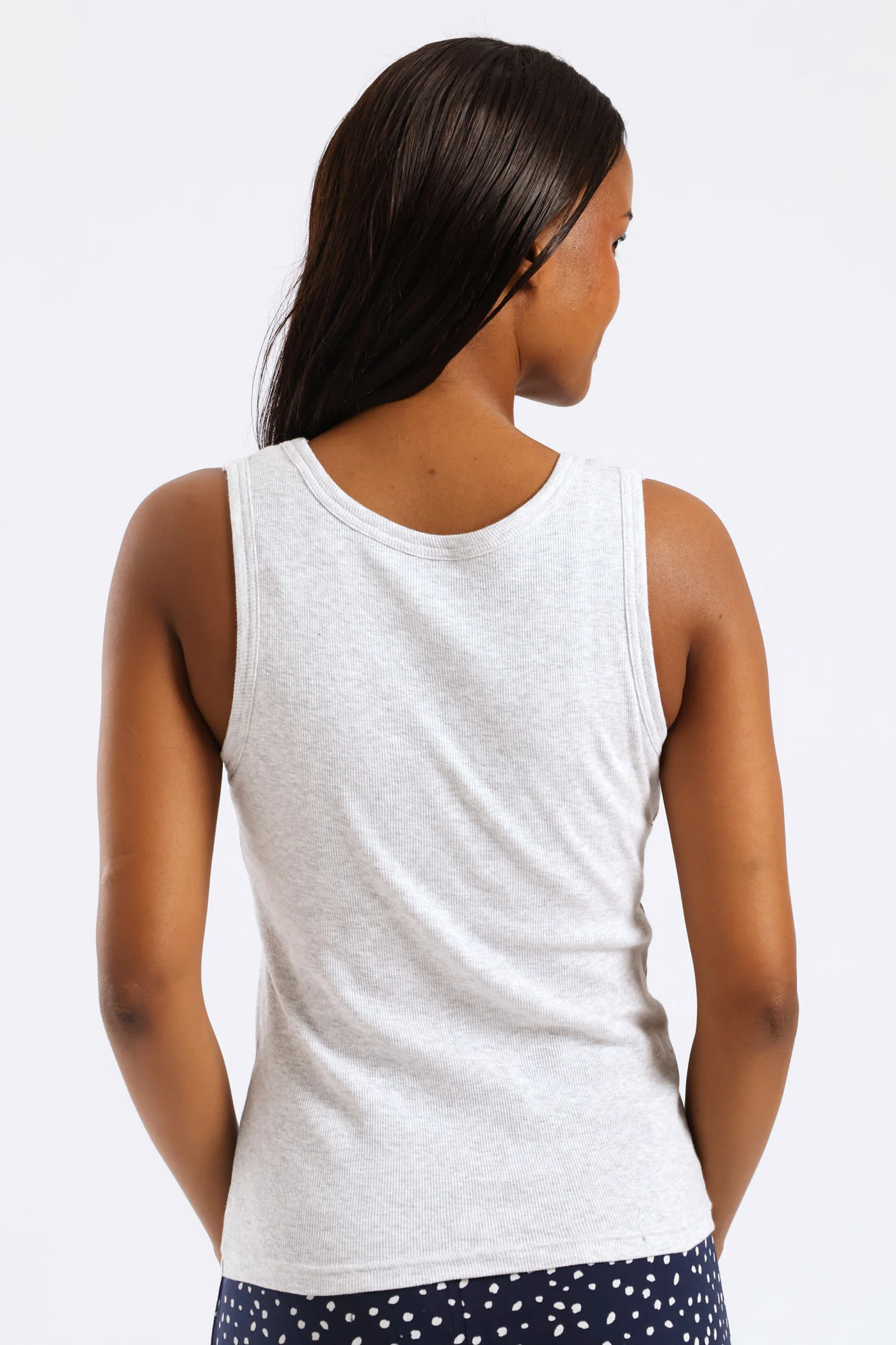 Sleeveless Rib Tank Top - Grey Melange - Image 3