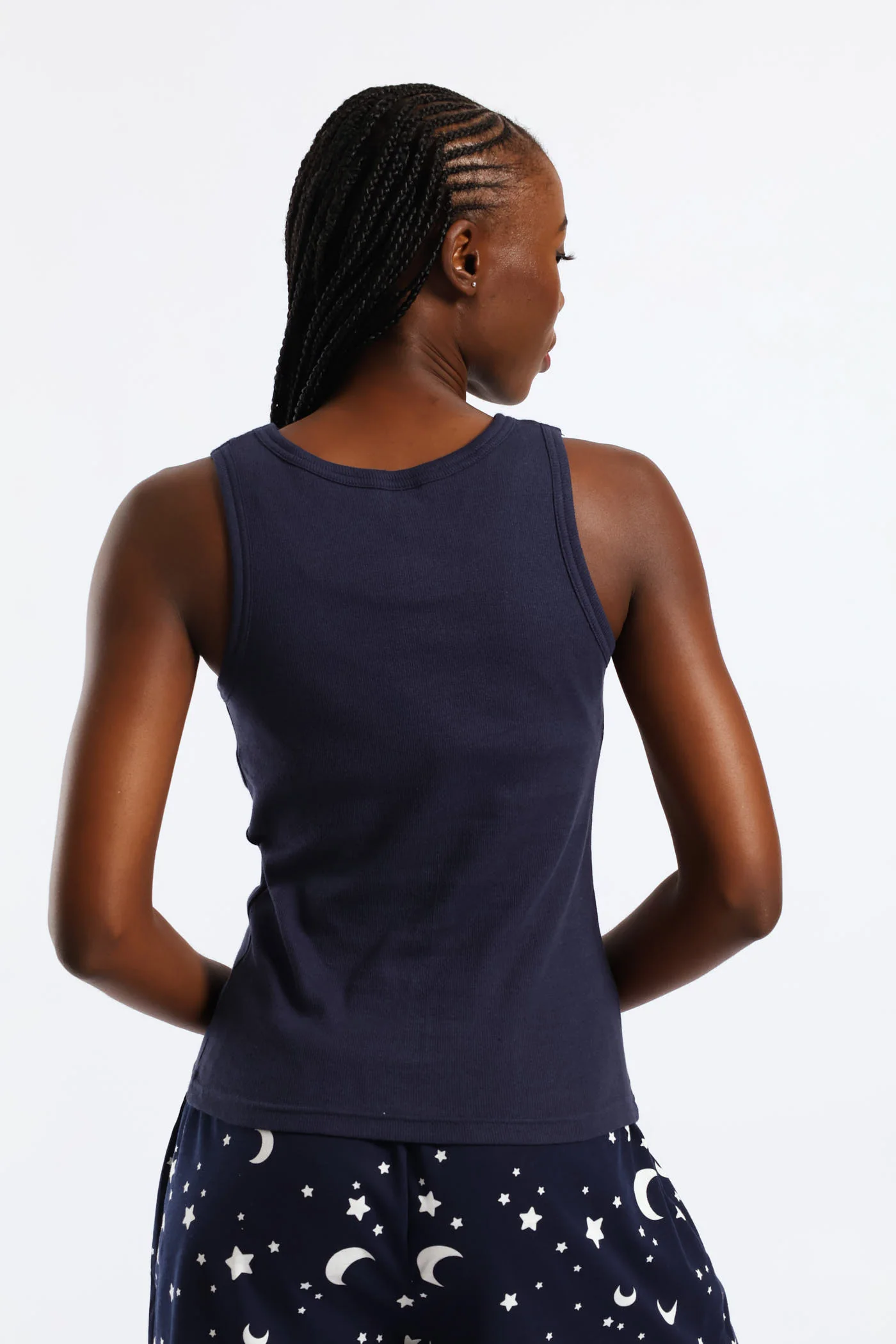 Sleeveless Rib Tank Top - Navy - Image 2