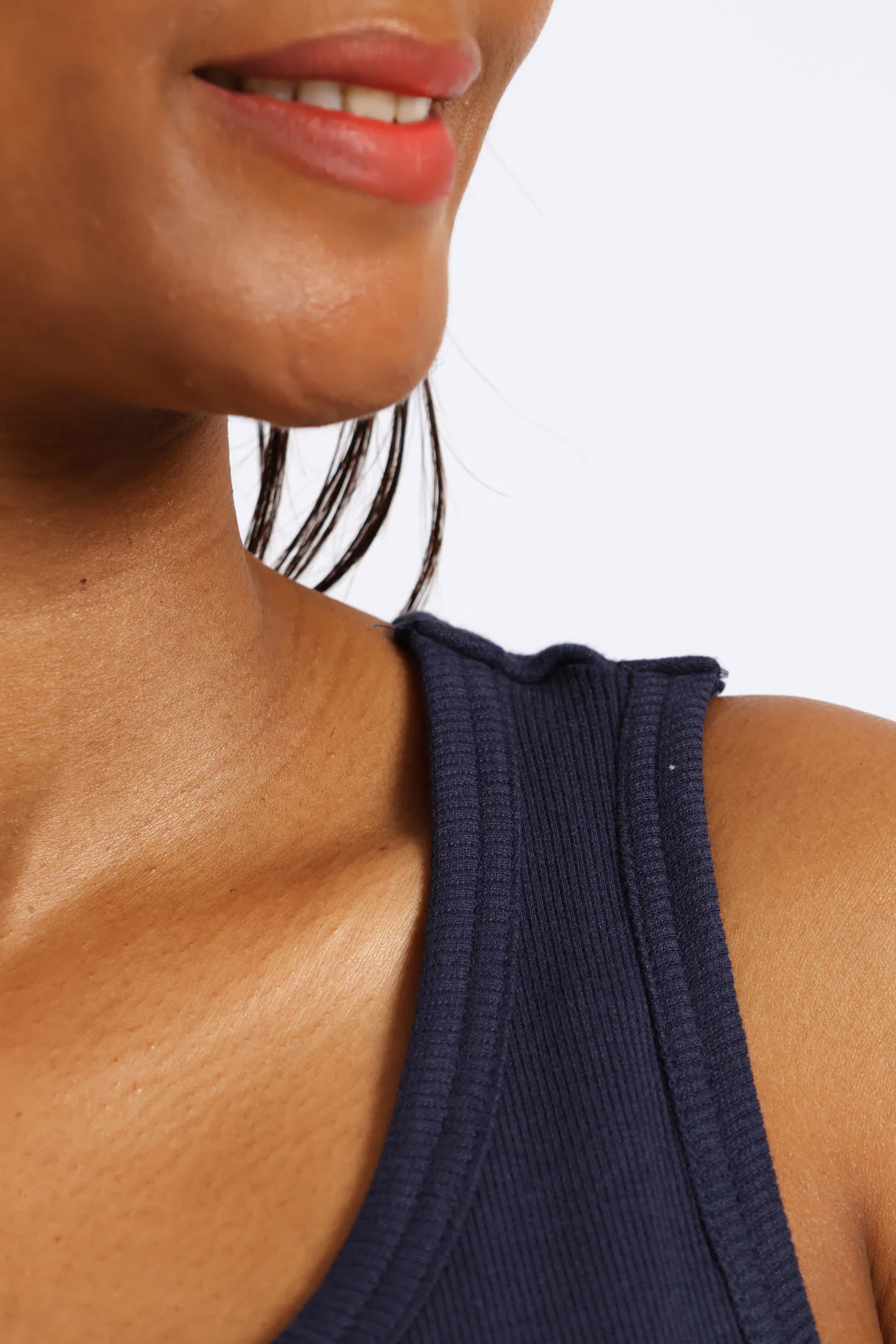 Sleeveless Rib Tank Top - Navy - Image 3