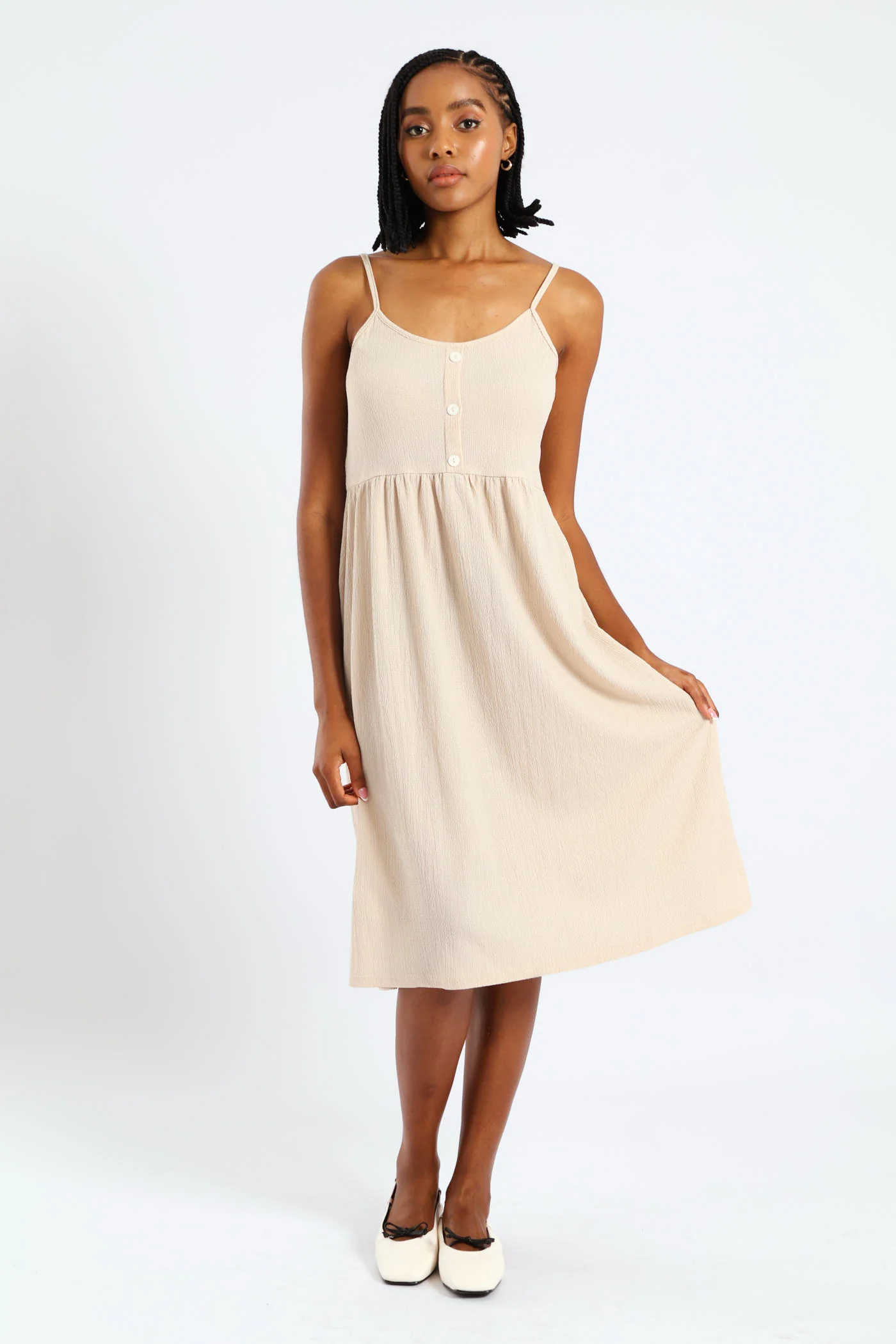 Sleeveless Strappy Button Sun Dress - Pebble - Image 2