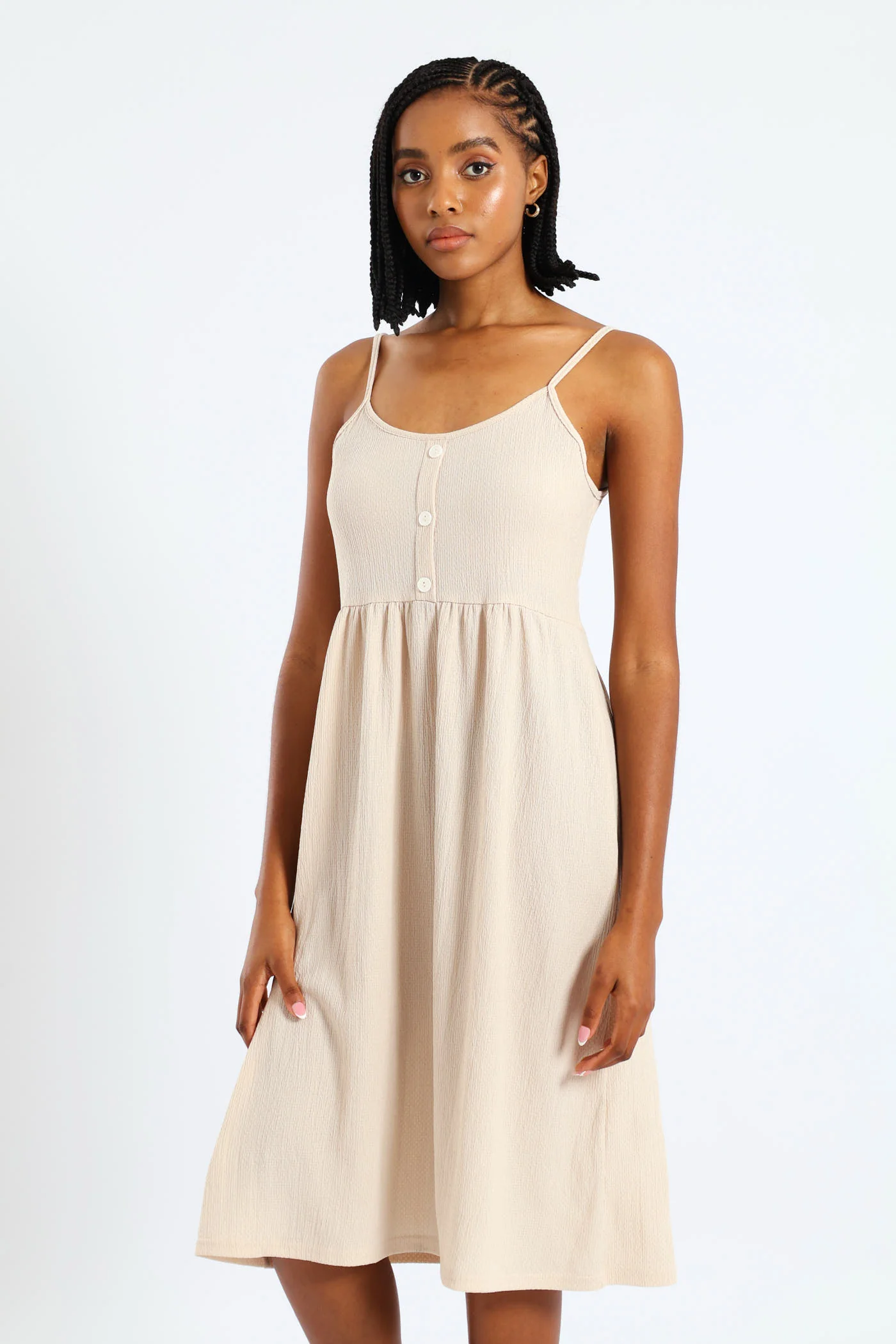 Sleeveless Strappy Button Sun Dress - Pebble - Image 3