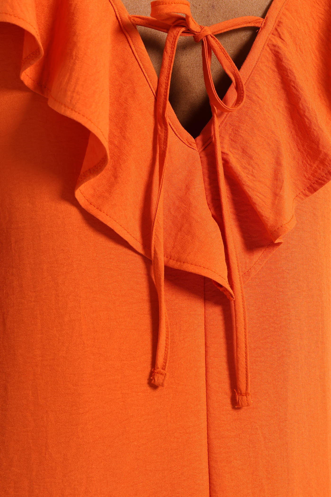 Sleeveless V-Neck Frill Mini Hem Dress - Burnt Orange - Image 5