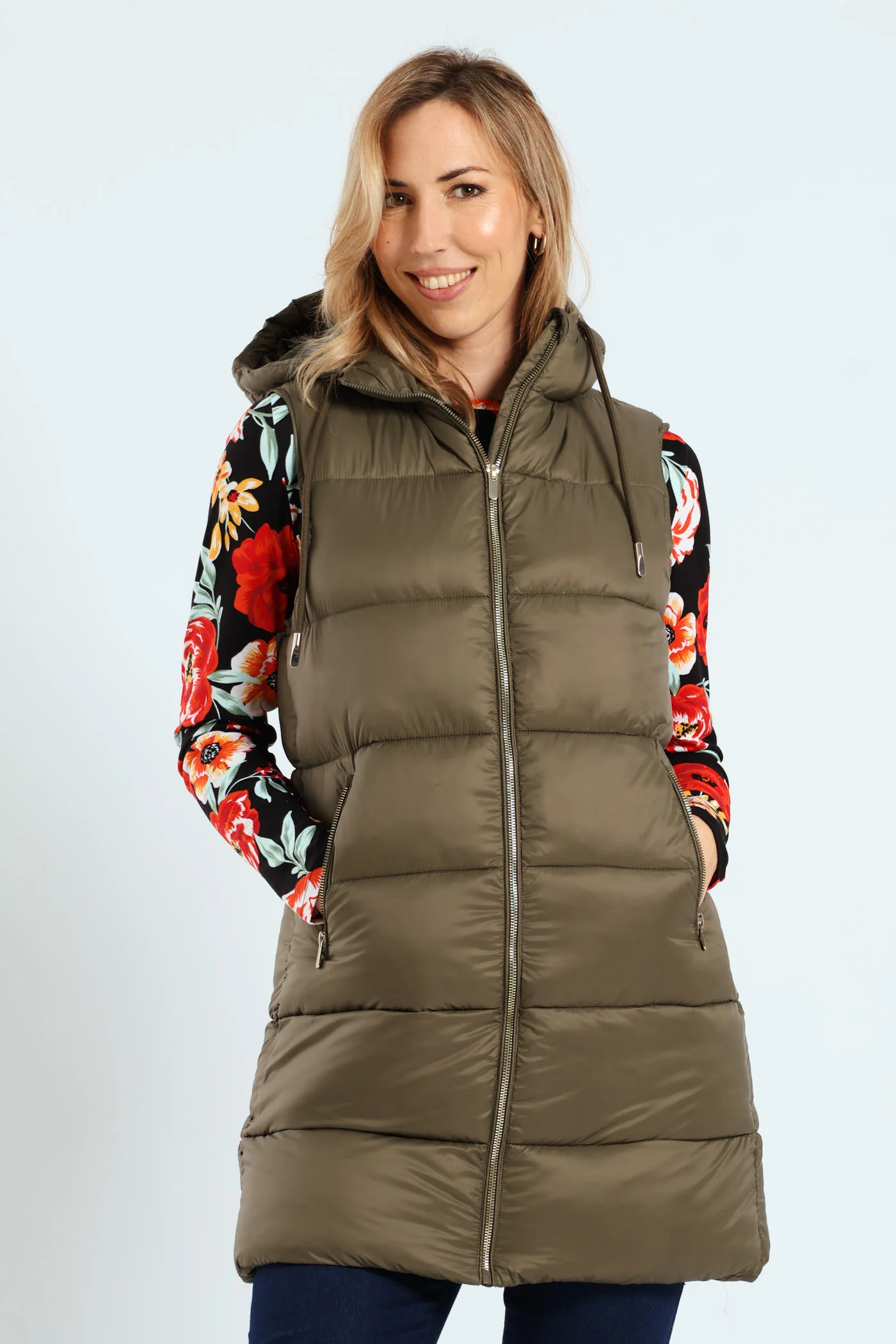 Sleeveless Zip Detail Puffer Gilet - Dark Sage - Image 2