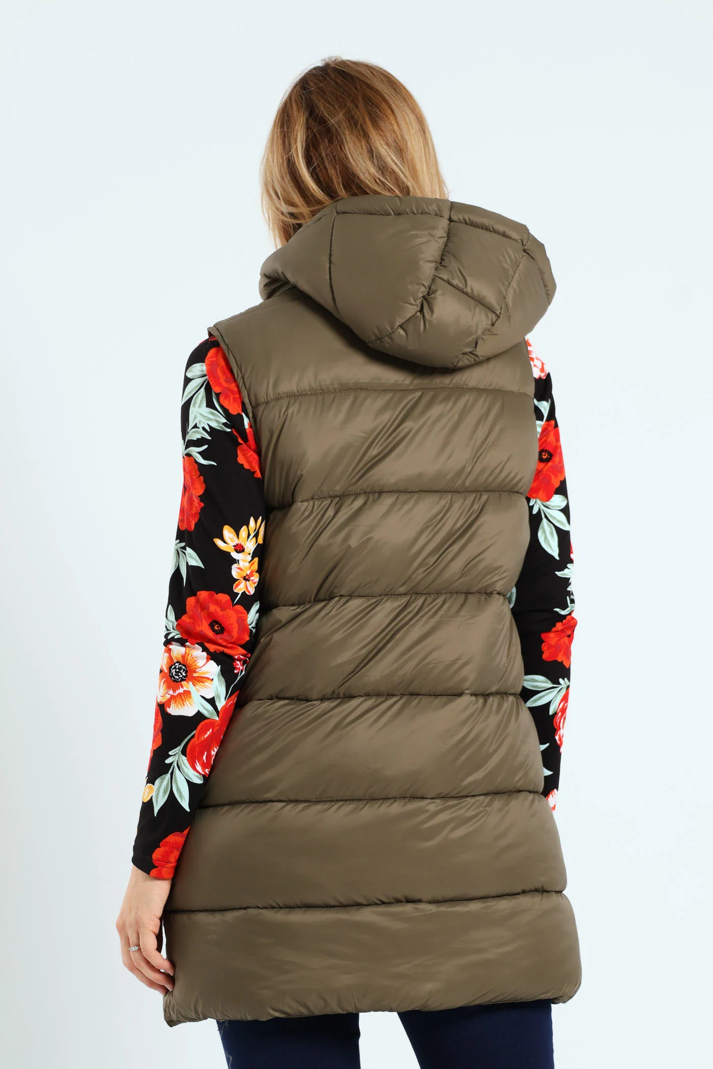 Sleeveless Zip Detail Puffer Gilet - Dark Sage - Image 4