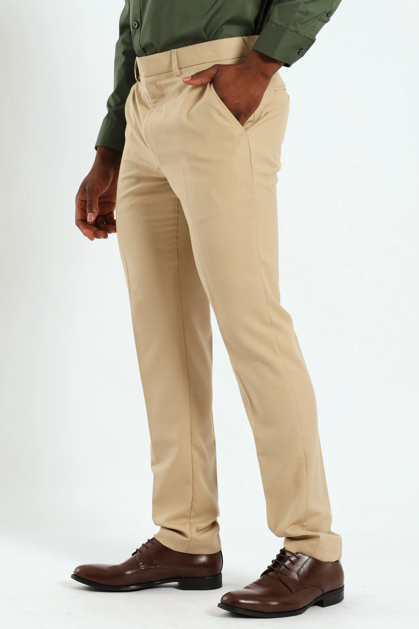Slim Basic Smart Trousers - Tan - Image 2