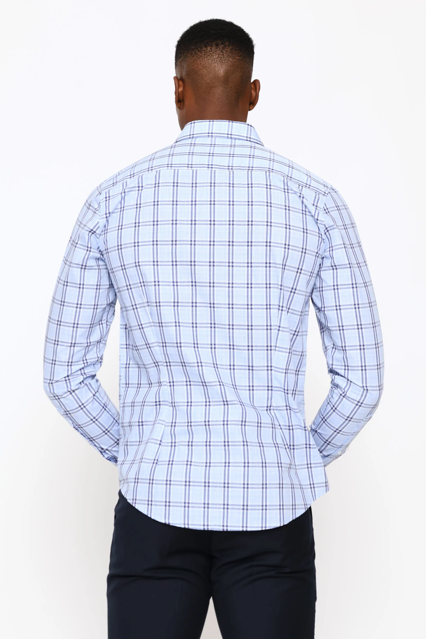 Slim Check Printed Shirt - Navy/Blue - Image 2